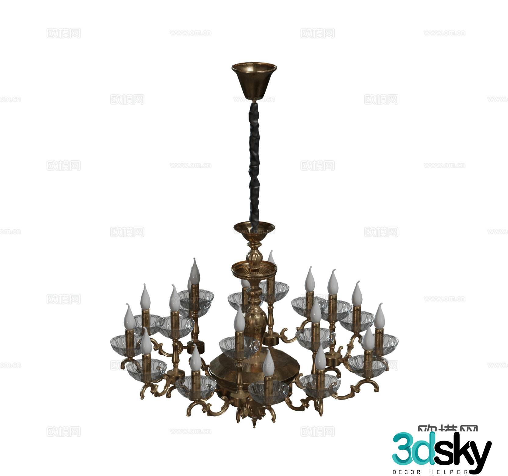 European American French lobby living room chandeliers candlestick metal chandeliers combination 3D model