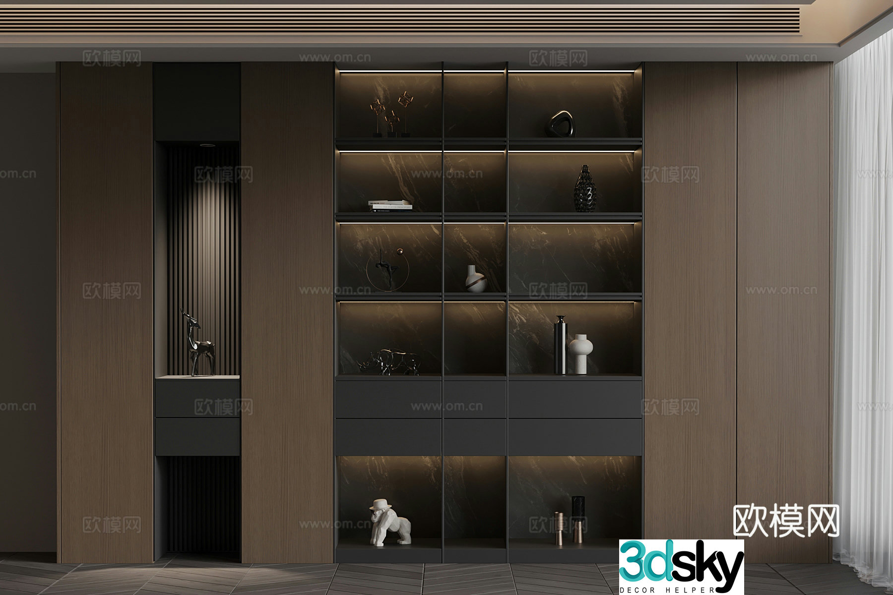 Italian bookcase Book ornaments 3D model