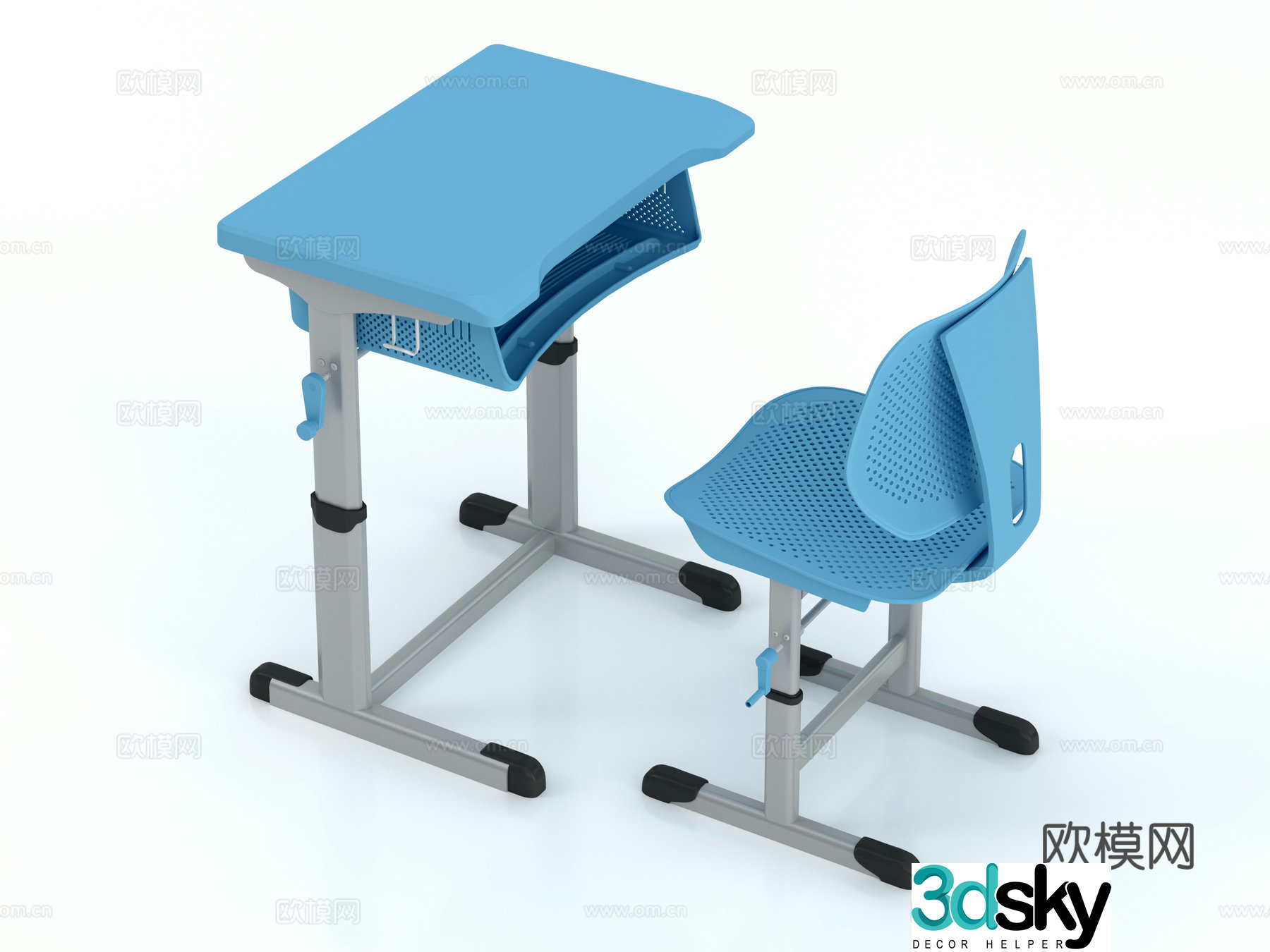 Modern student desk and chair 3d model
