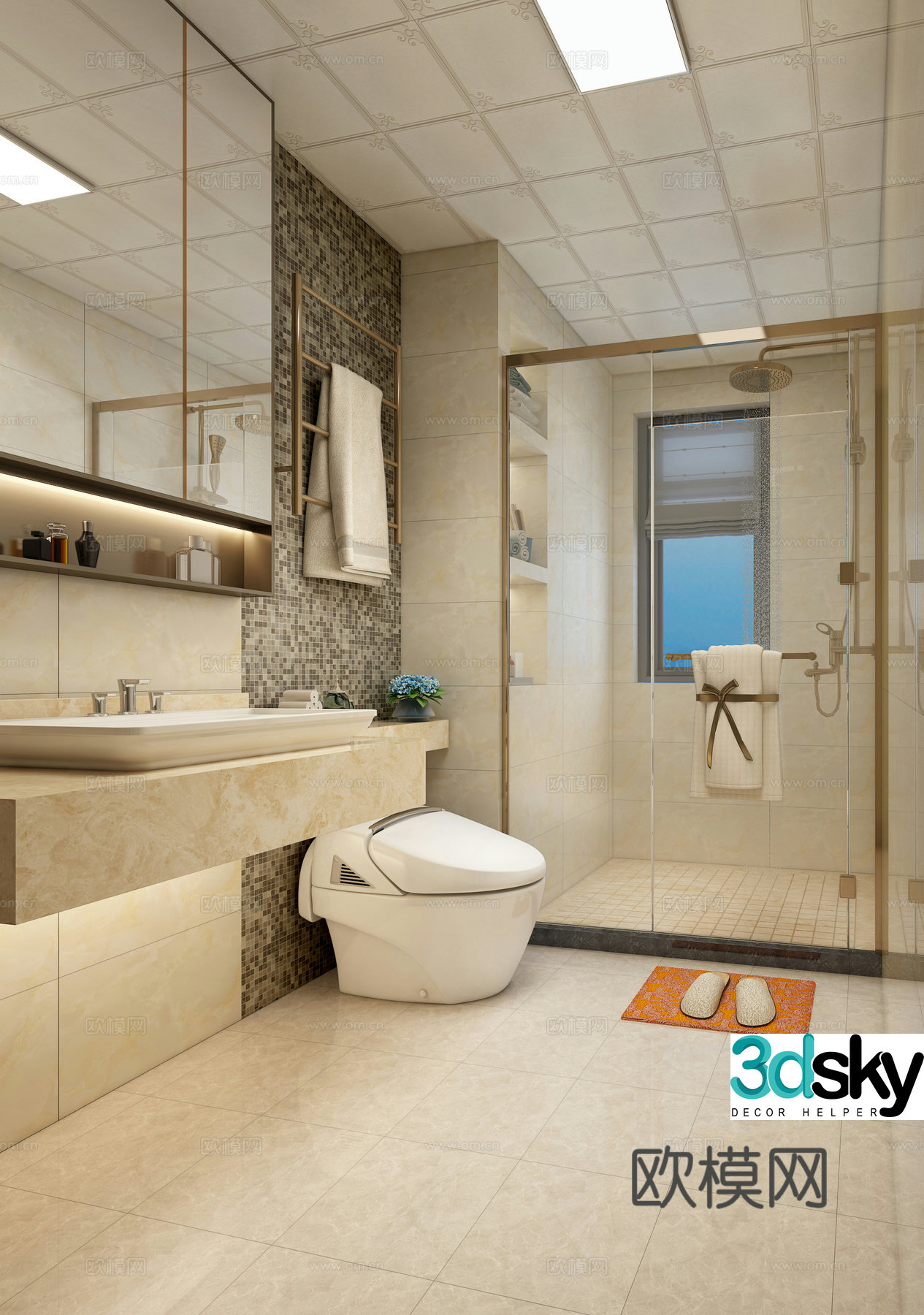 Modern bathroom smart toilet 3d model