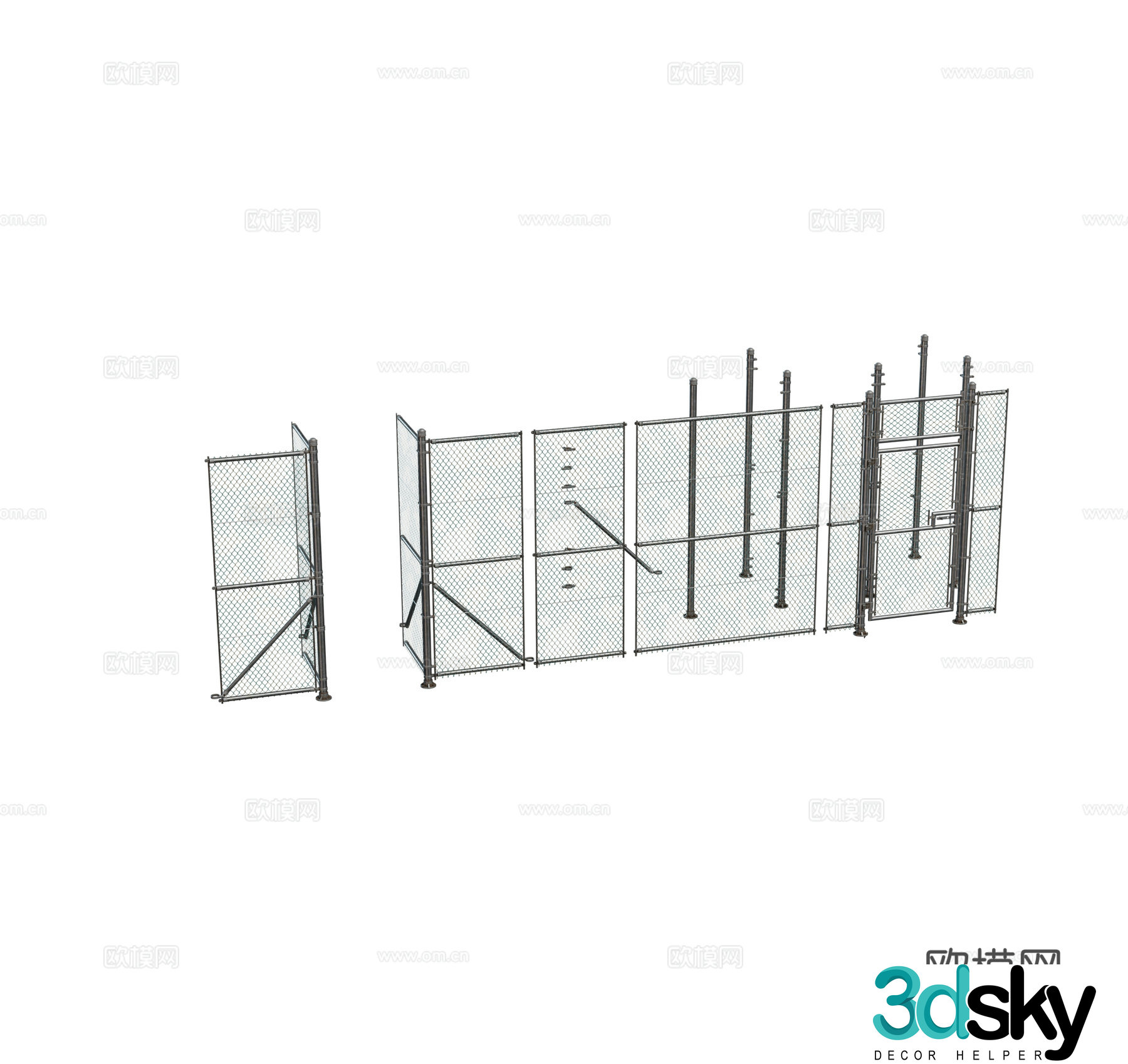 Modern fence Fence Modular chain fence Basketball court barbed wire combination 3D model