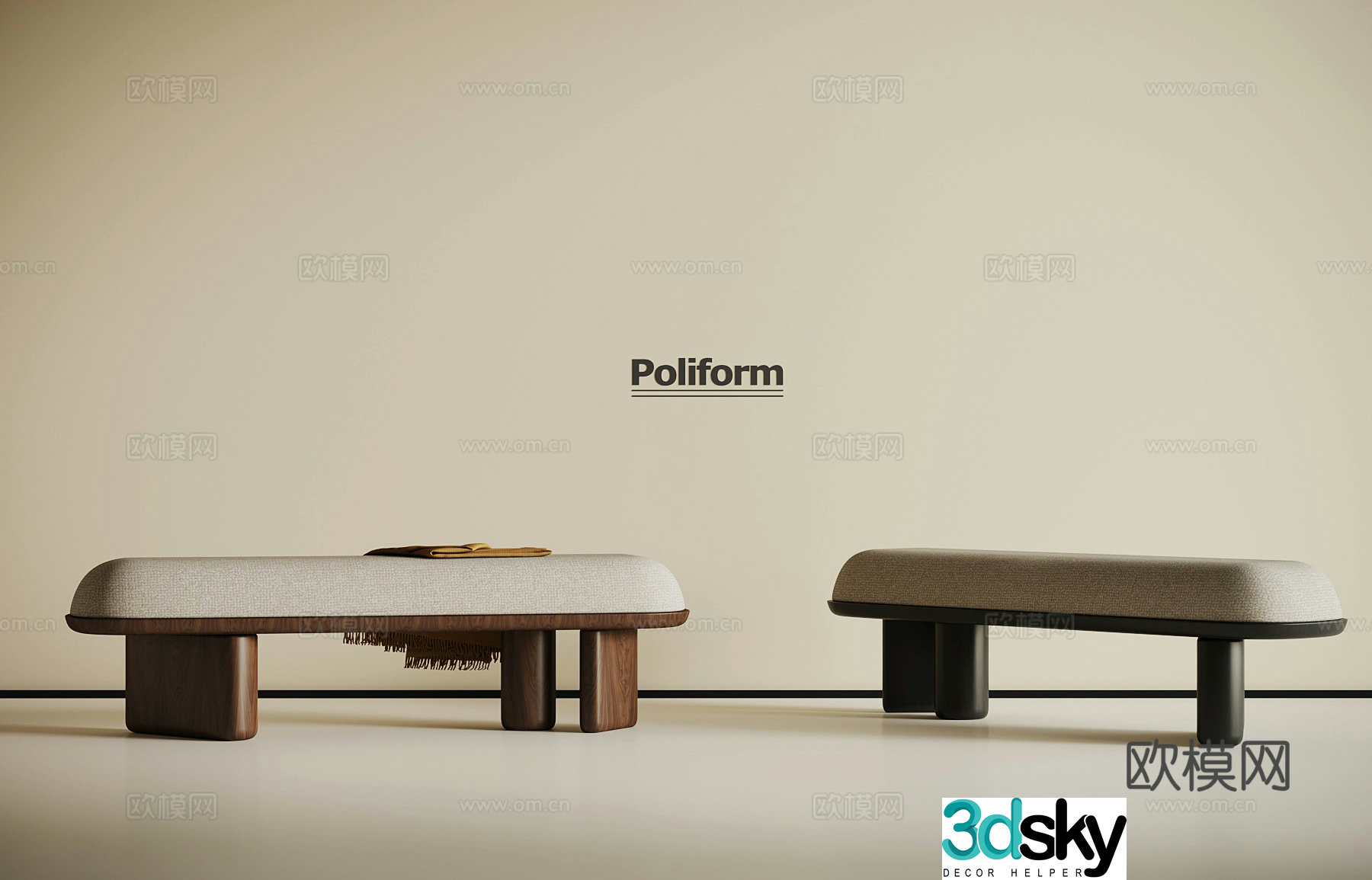 Middle-aged bench shoe change stool bed tail stool 3D model