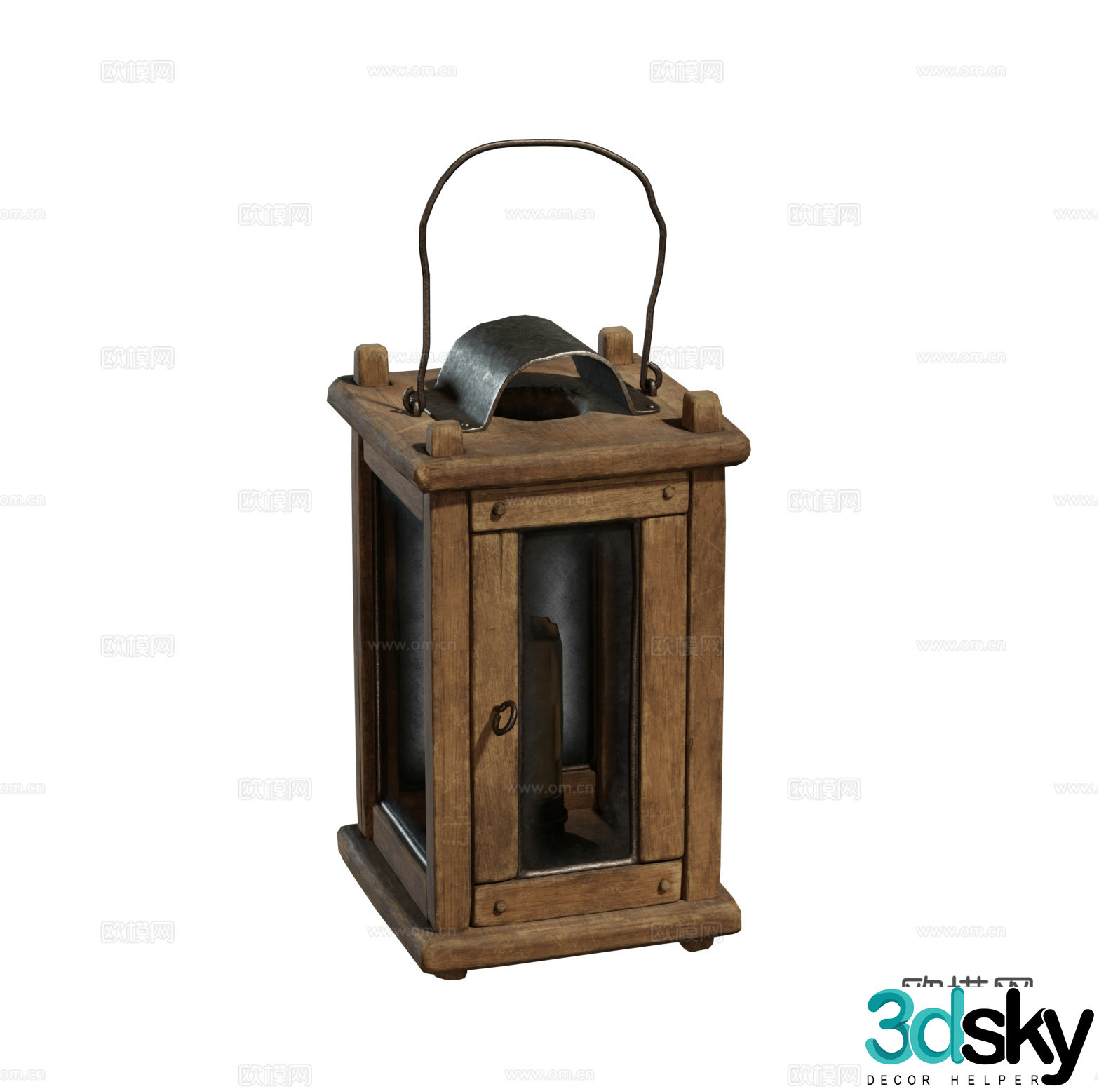 American European French retro hand lantern teak hand lantern desktop decoration ornament aura light set 3D model