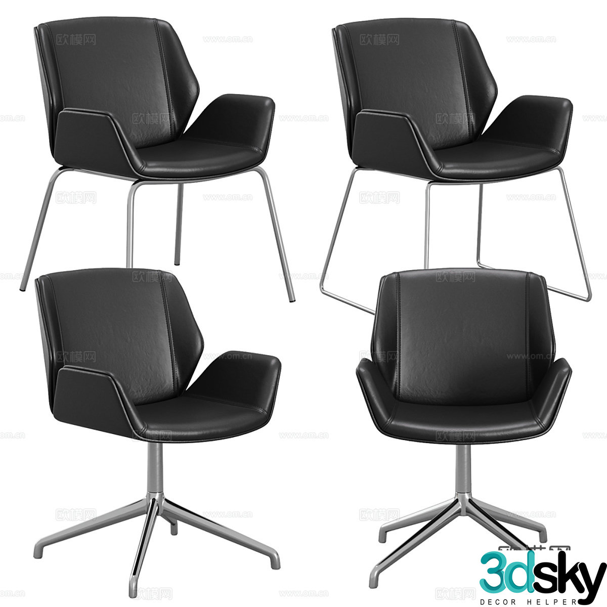 Modern Italian black leather office chair 3d model
