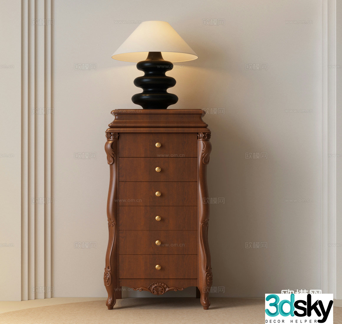 American chest of drawers American chest of drawers French medieval chest of drawers French desk lamp French medieval desk lamp 3D model