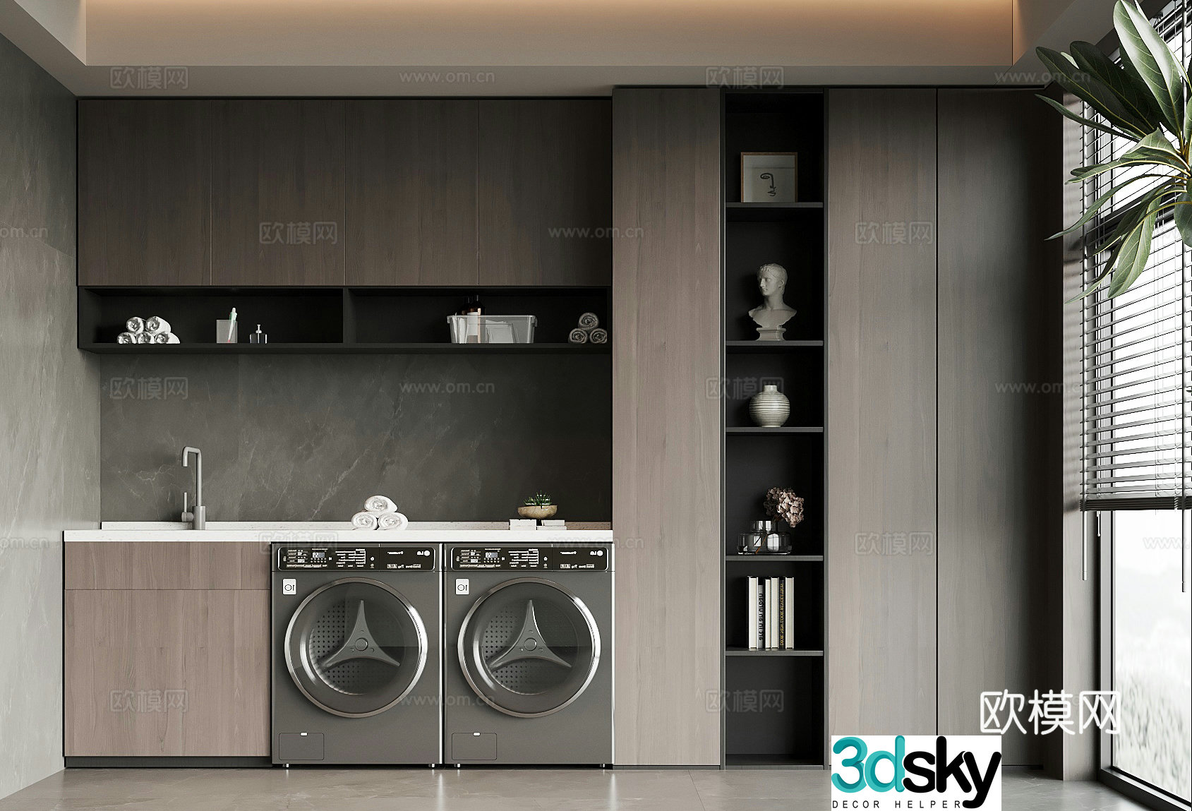 Modern laundry room washing machine cabinet 3d model