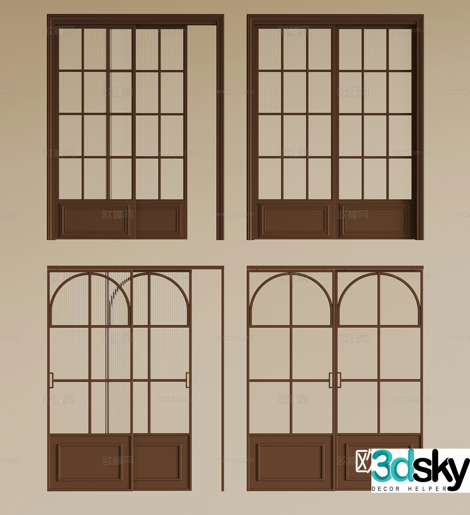 05 sliding door medieval style sliding door glass door double-open door 3D model