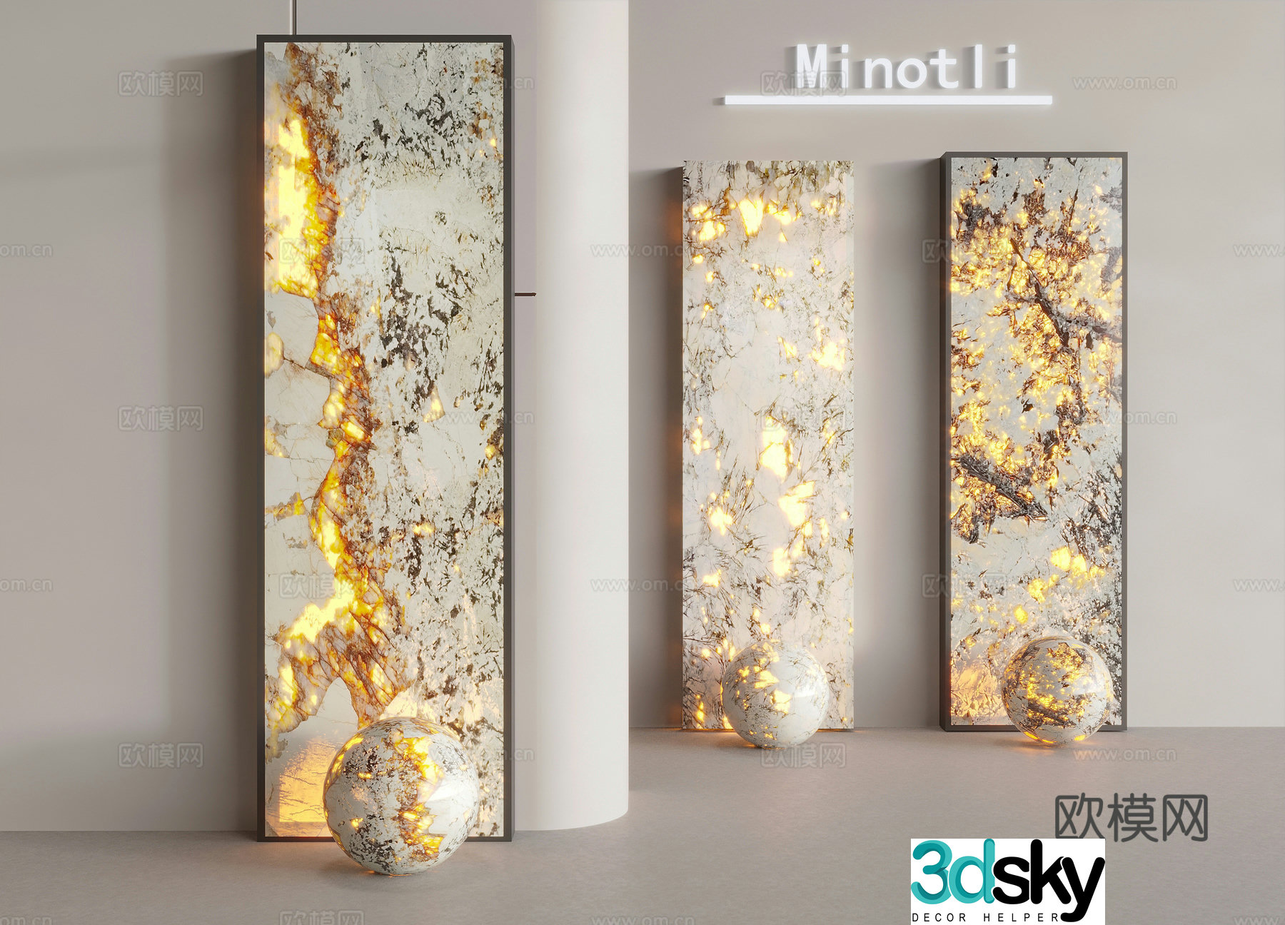Translucent stone background wall Light luxury luminous stone Translucent marble Stone wall panel 3D model