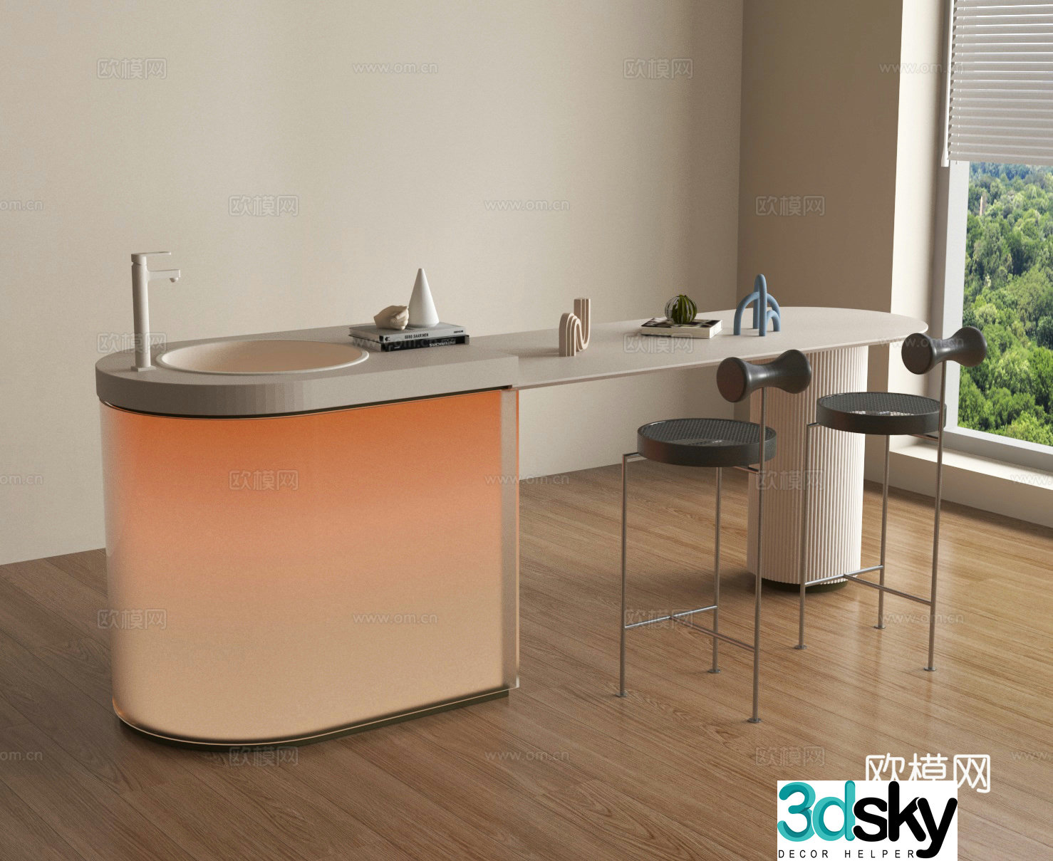 Bar counter bar chair water bar bar dining table chair 3d model