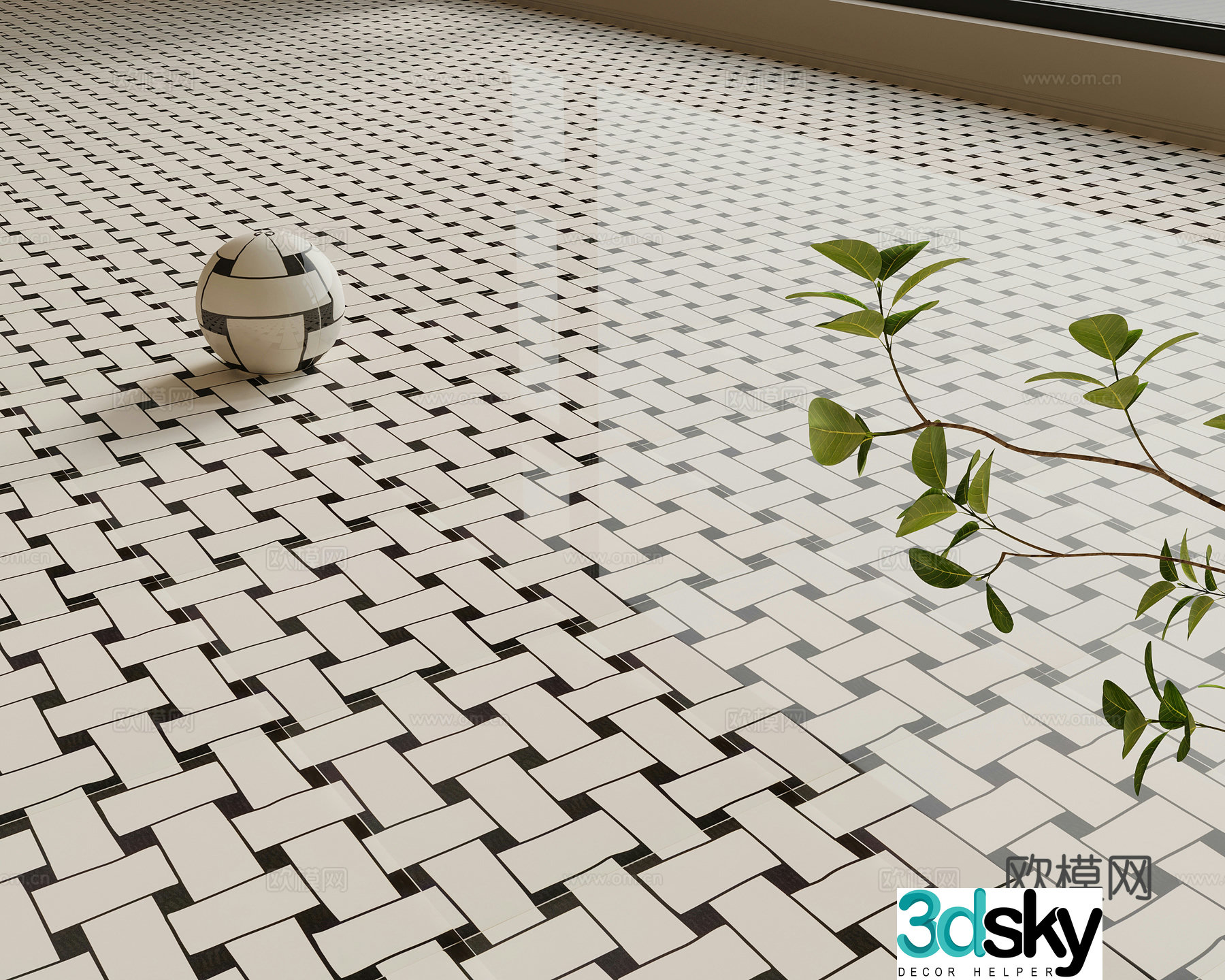 French floor tiles Small flower floor tiles 3d model