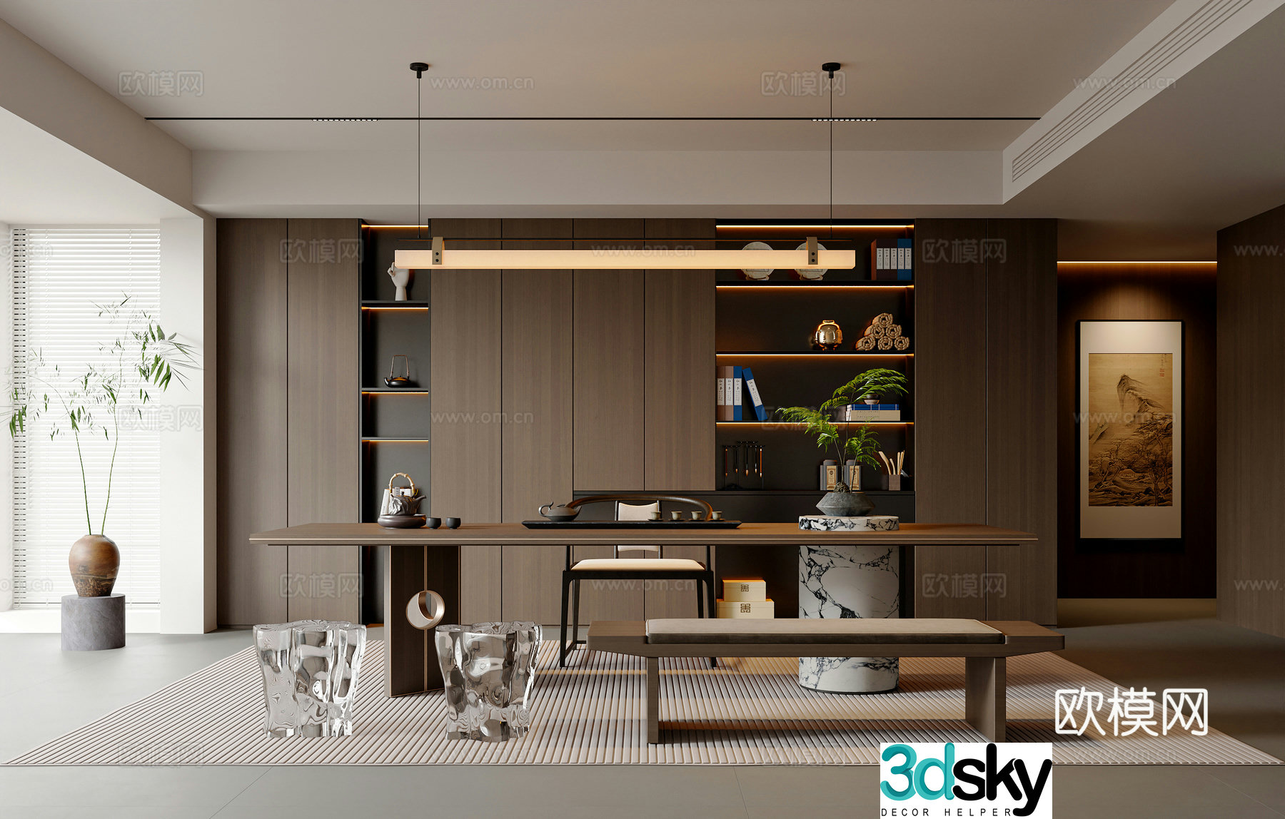 Modern Italian tea room tea room cabinet tea table and chair combination tea set tea chair tea table 3D model