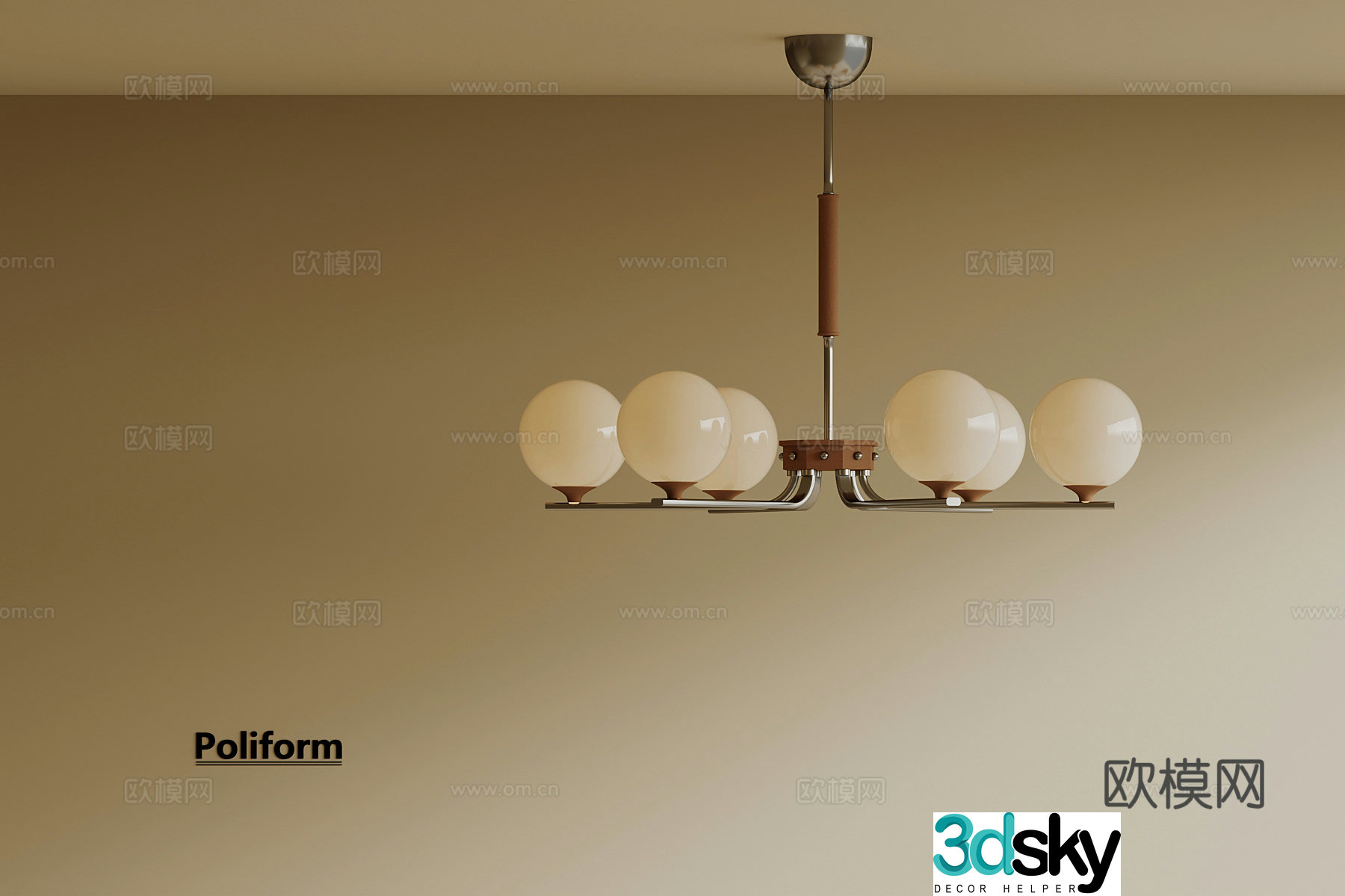 Medium style multi-head chandelier 3d model