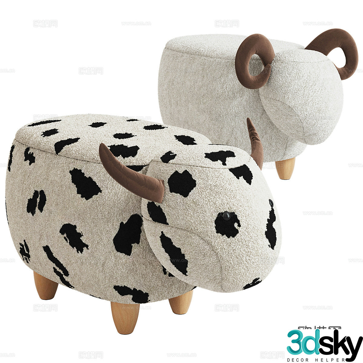 Modern children’s stuffed animal sitting on stool 3d model