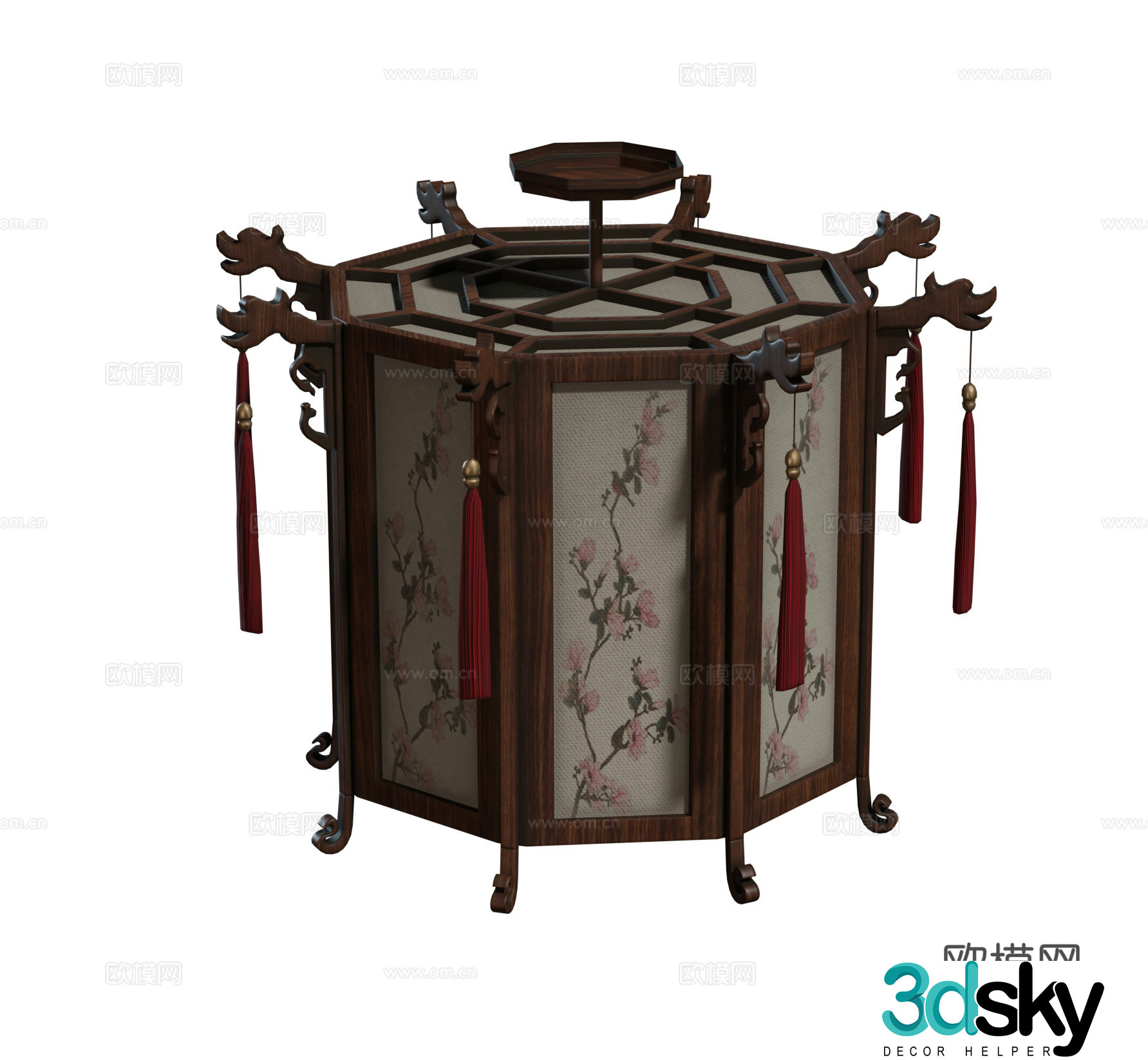 Chinese style new Chinese style chandelier solid wood plum blossom pattern chandelier living room lobby chandelier combination 3D model