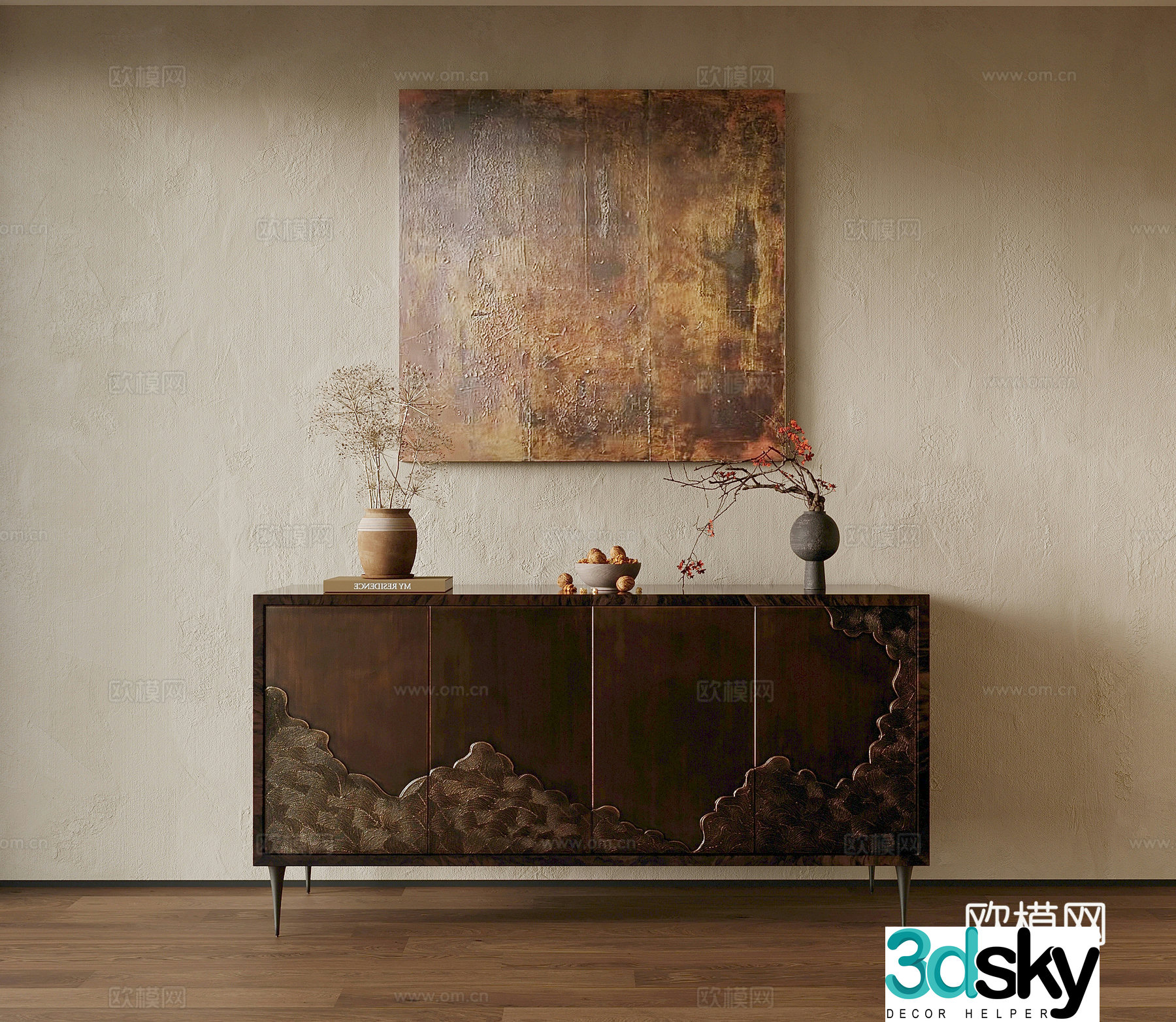 19 porch cabinet medieval style porch cabinet end view cabinet 3D model of hanging painting ornaments
