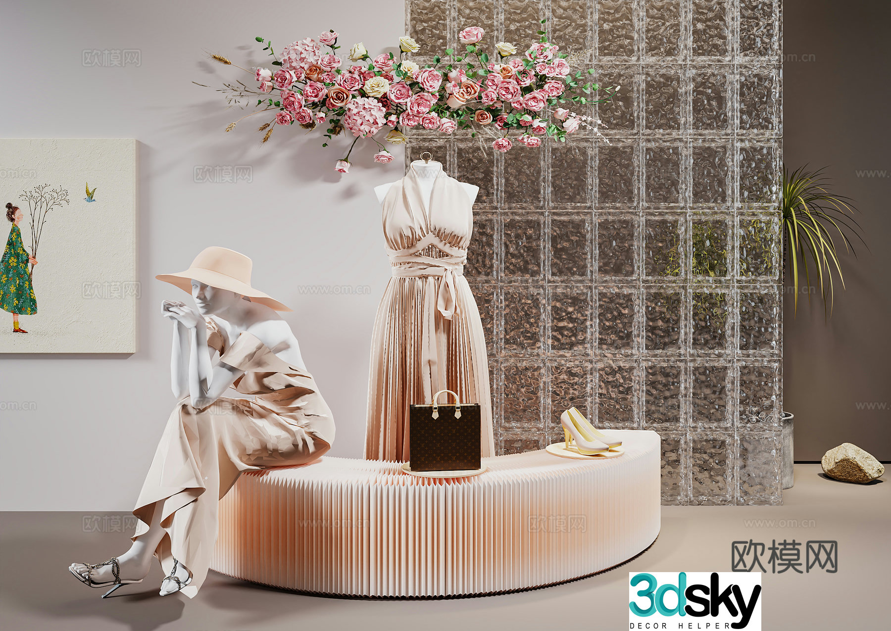 Modern clothing shoes hats bags models hanging paintings 3D models