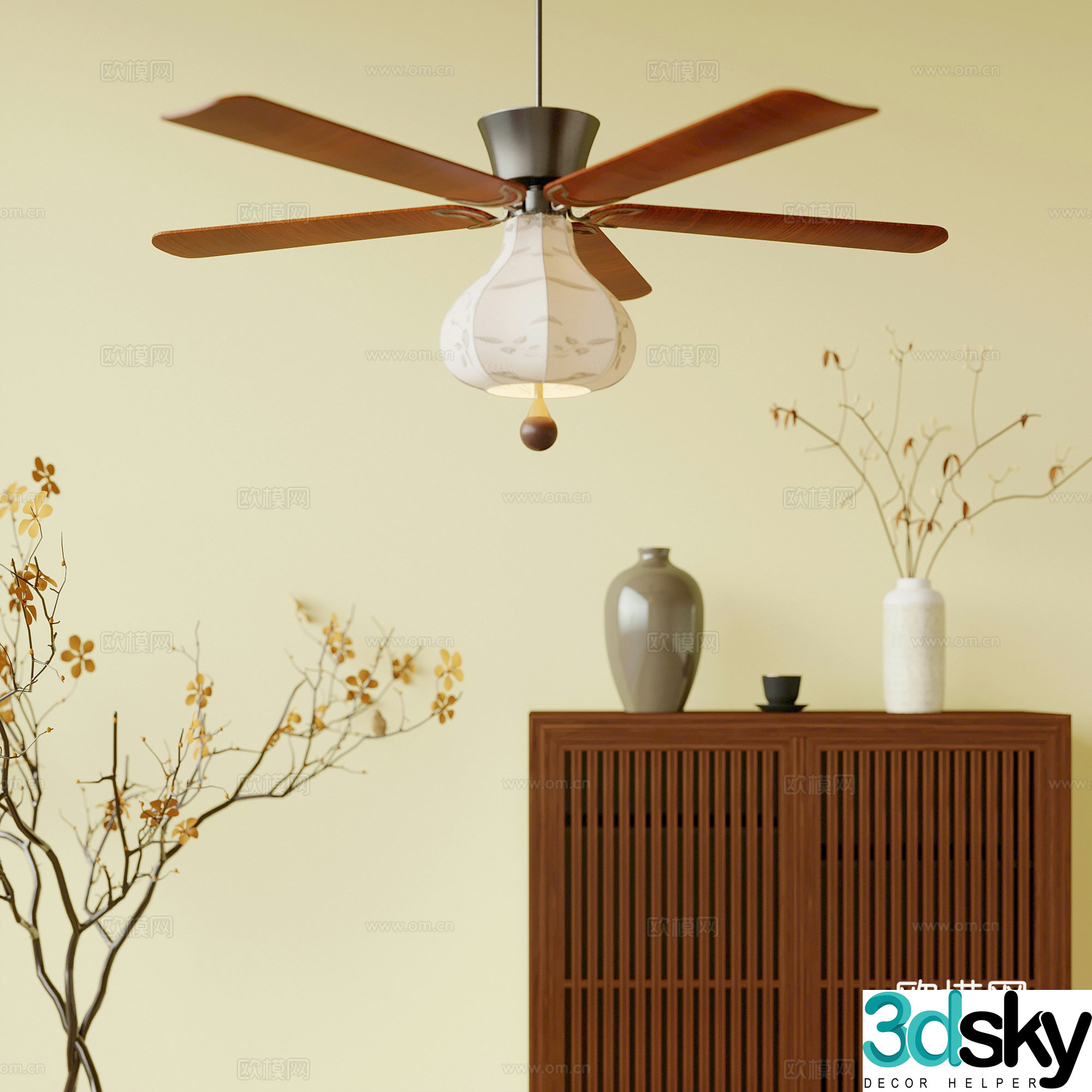 Fan lights medieval fan lights chandelier 3d model