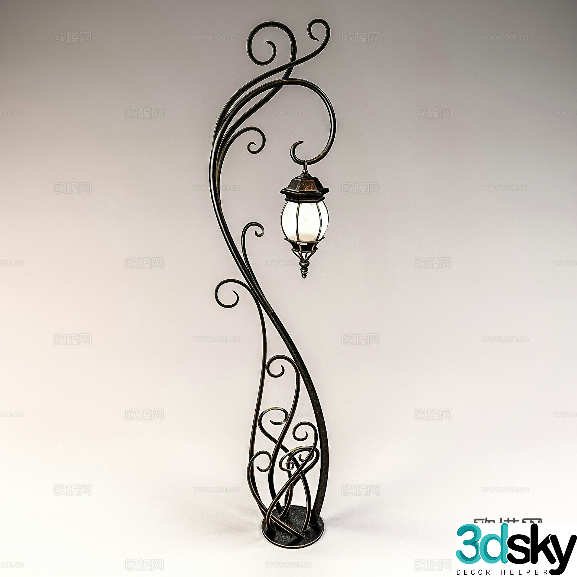 European Wrought Iron Floor Lamp Outdoor Floor Lamp Special-shaped Floor Lamp 3D Model