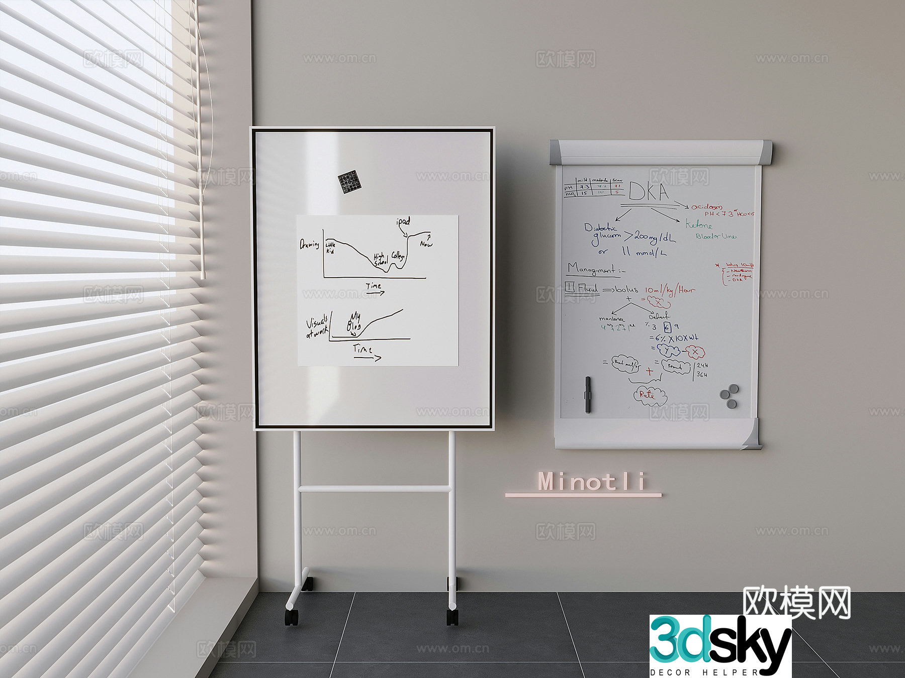 Office whiteboard message board Display board Mobile whiteboard Magnetic writing board sticky notes Conference whiteboard 3D model