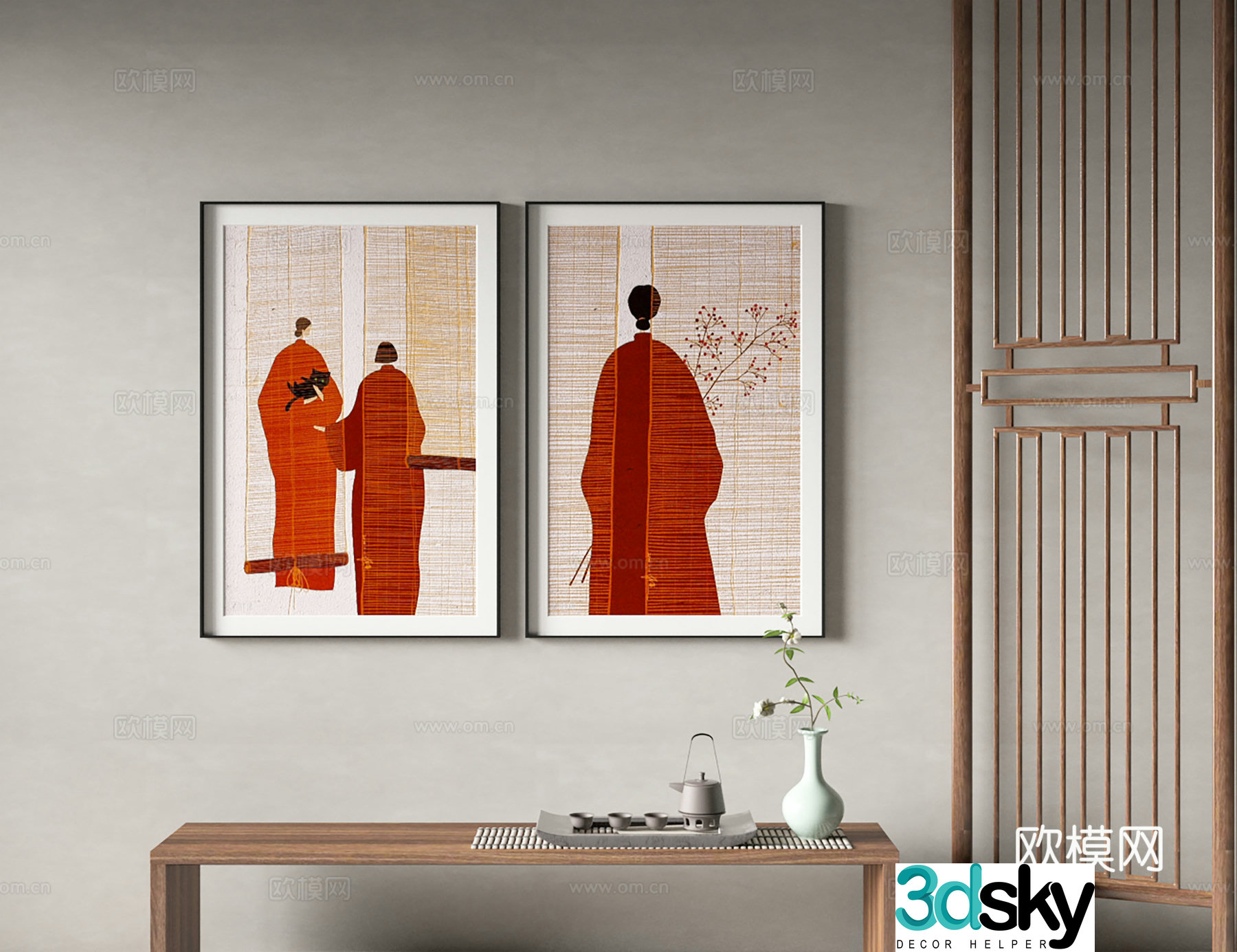New Chinese style decorative painting 3D model