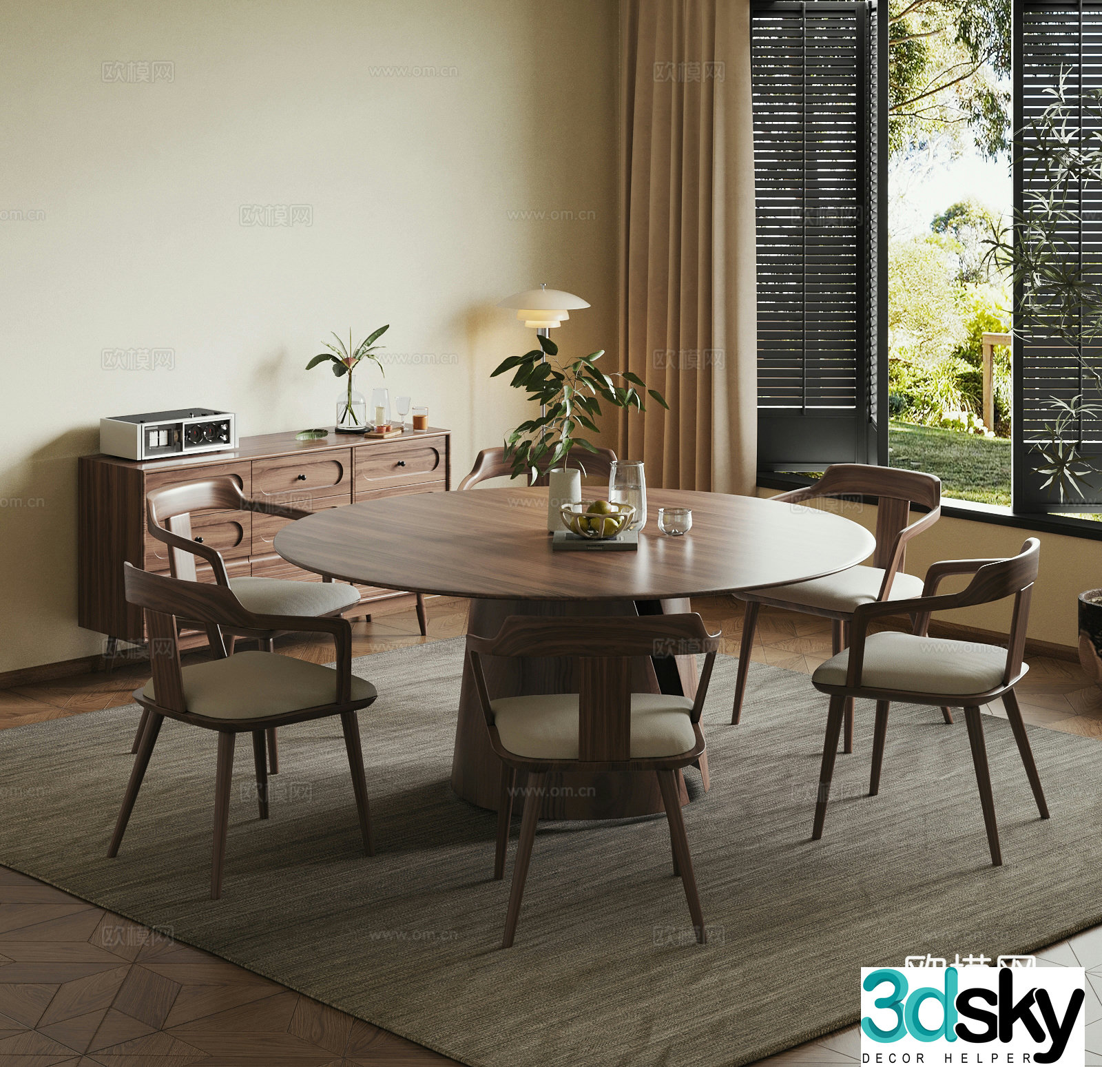 Jijifeng Restaurant Dining table and chairs Side cabinet Floor lamp 3D model