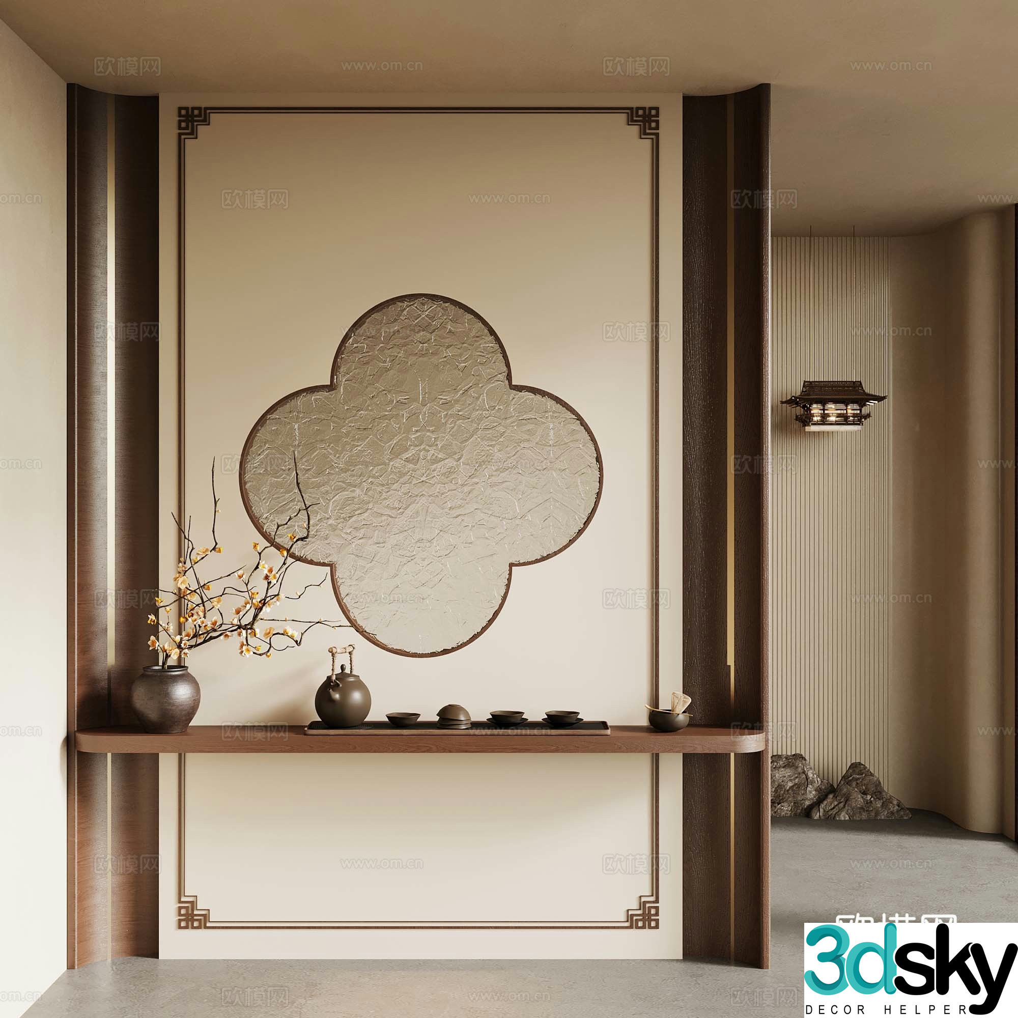 02 New Chinese style entrance New Chinese style entrance partition 3D model