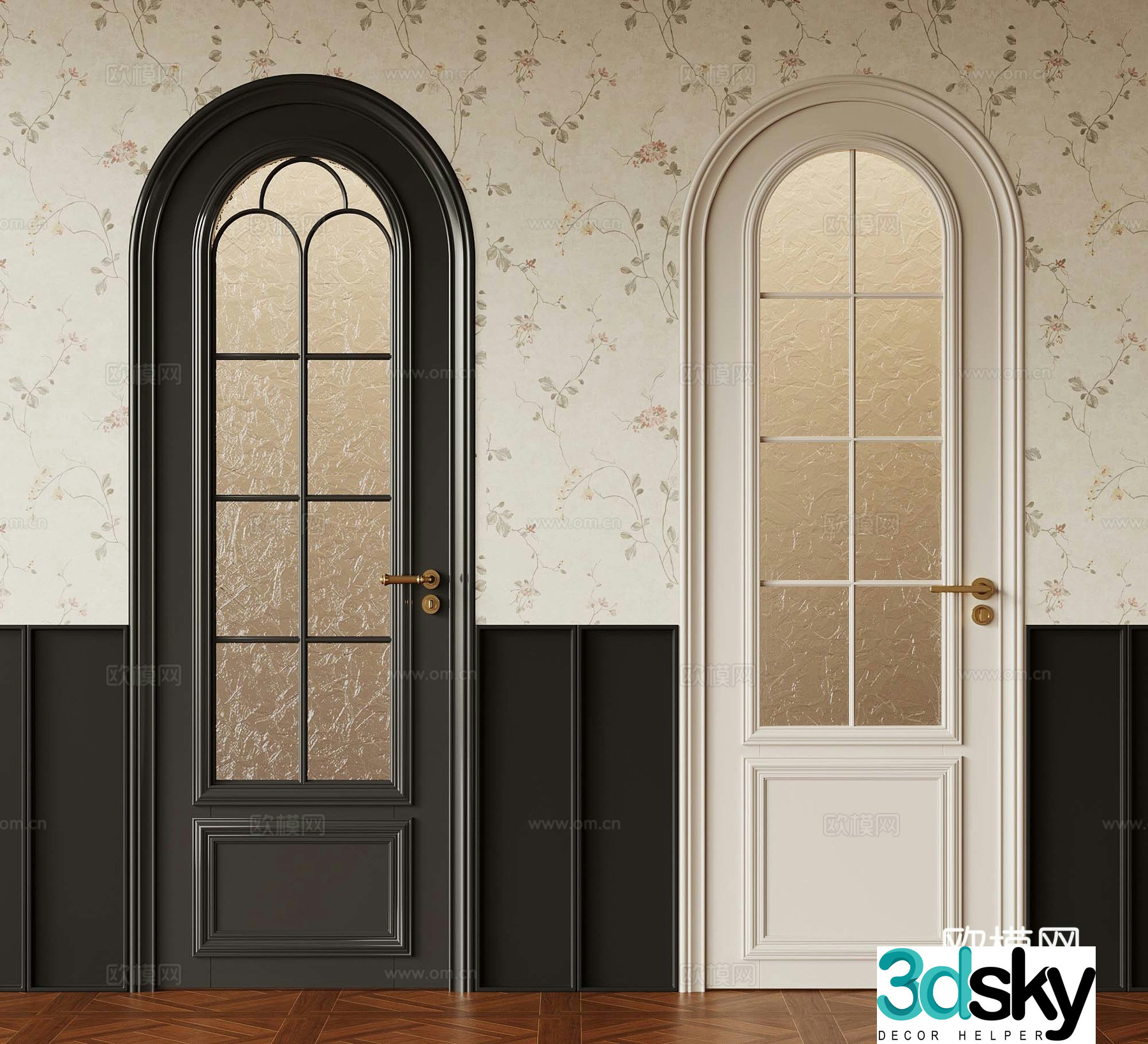 French single-open door curved glass single-open door kitchen and bathroom single-open door 3D model