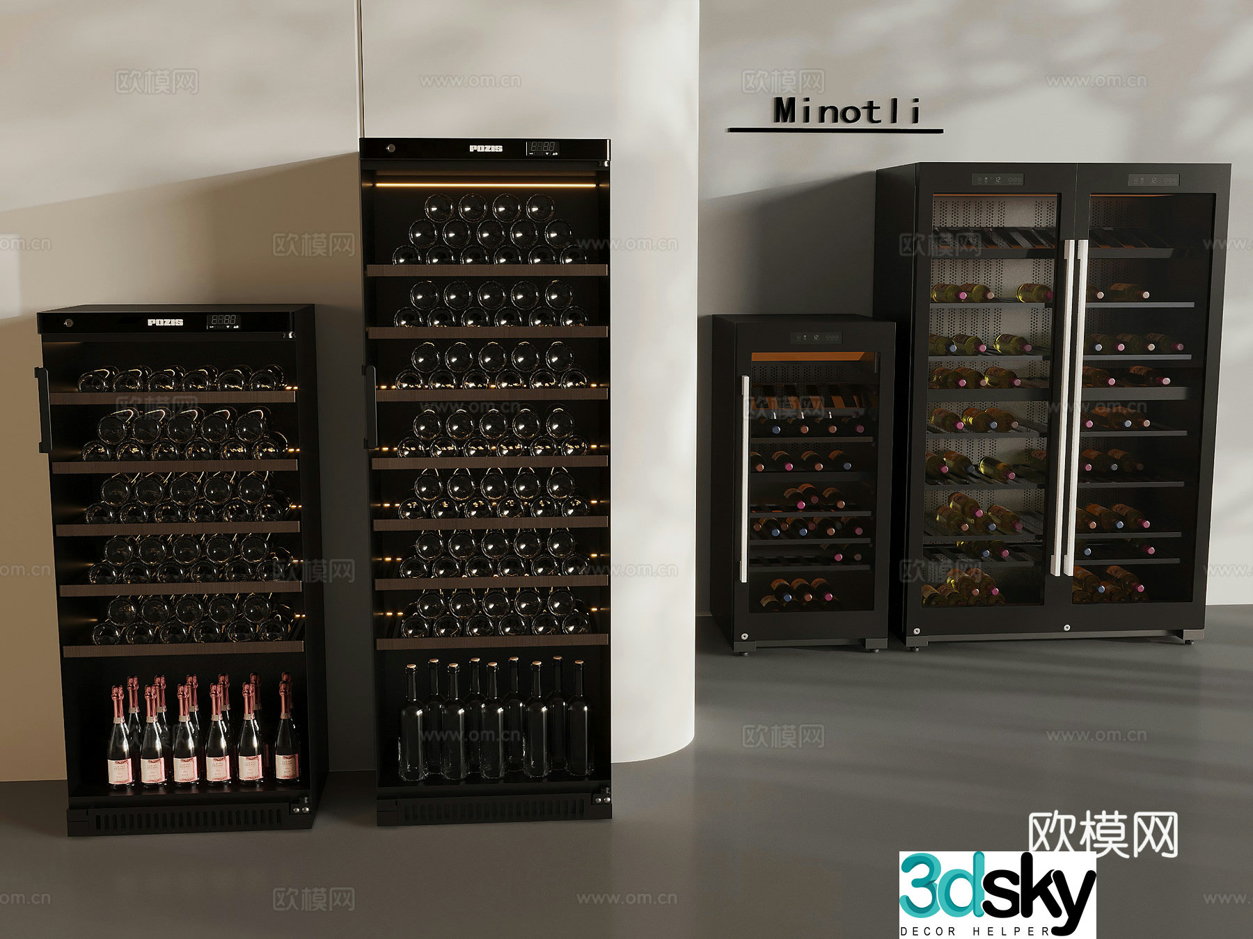 Seamless embedded red wine cabinet Finished constant temperature red wine cabinet 3D model