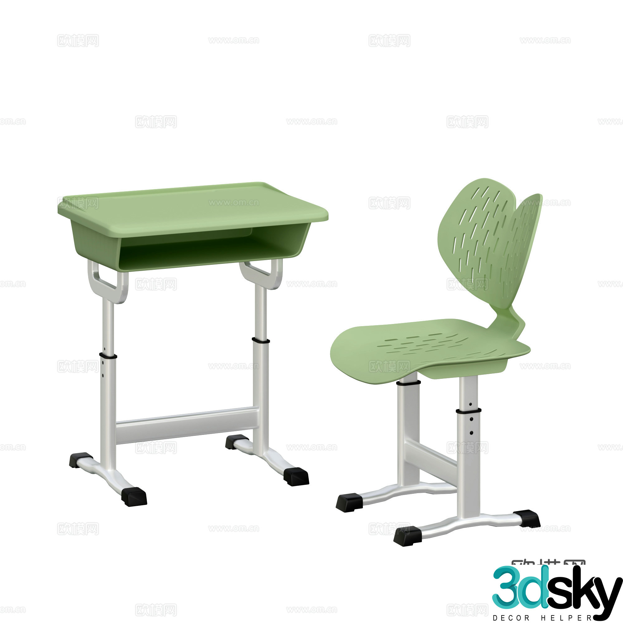 Modern student desk and chair 3d model