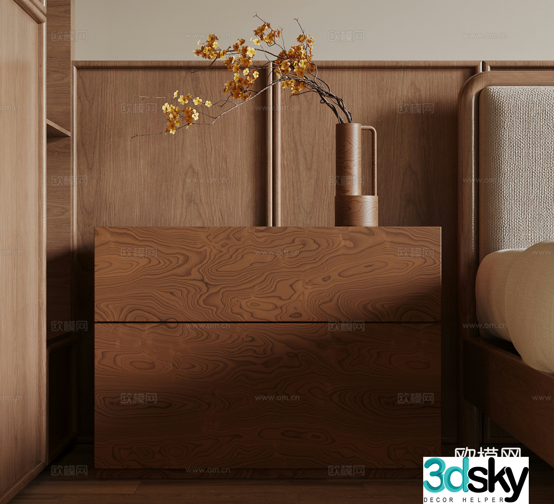Medium style bedside table 3D model