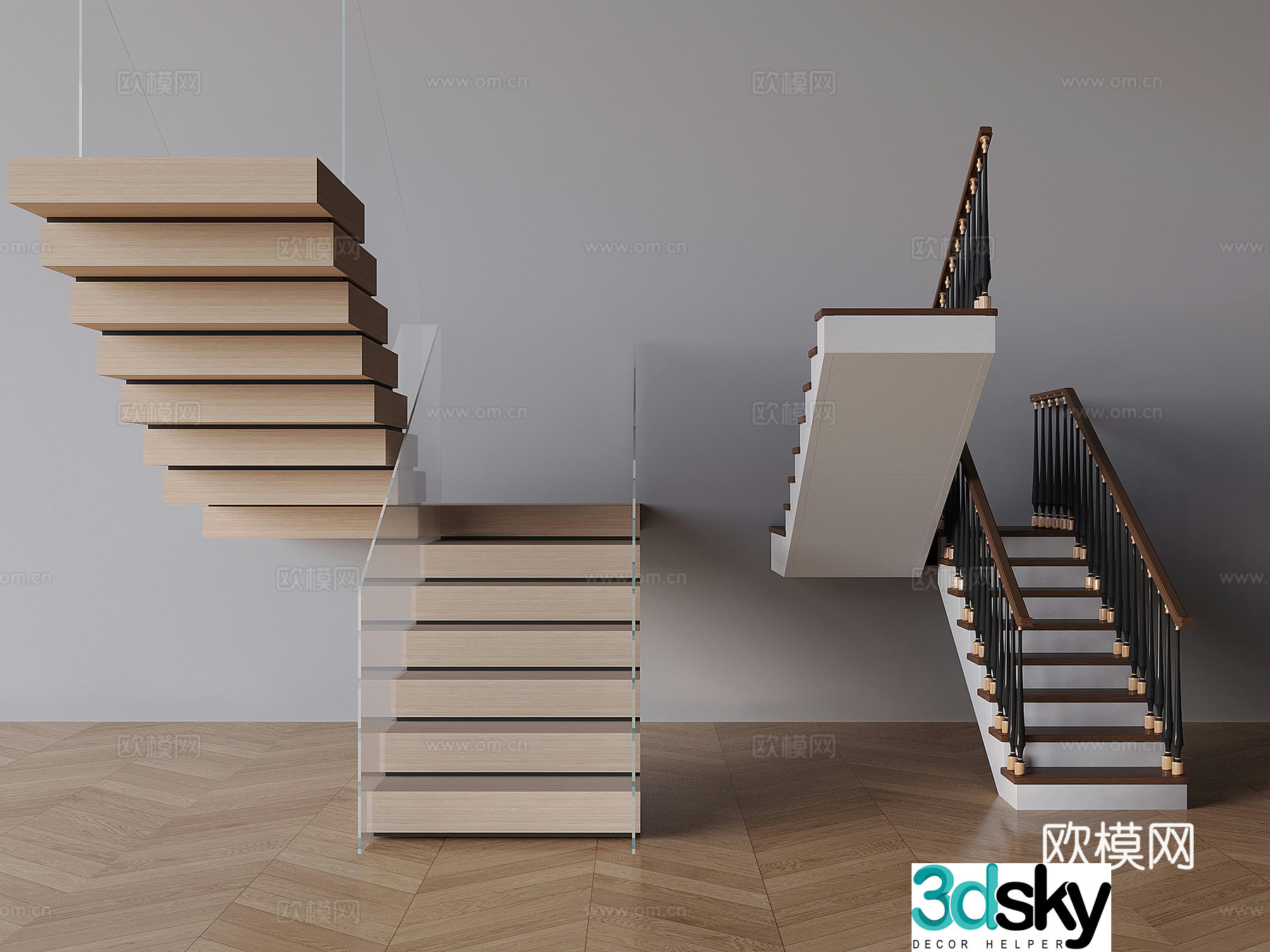 Stairs Glass Railing Stairs 3D Model