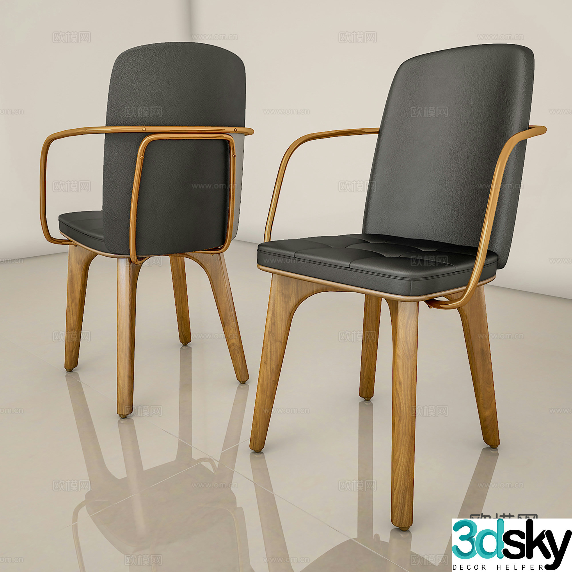 Modern casual chair leather chair dining chair single chair 3d model