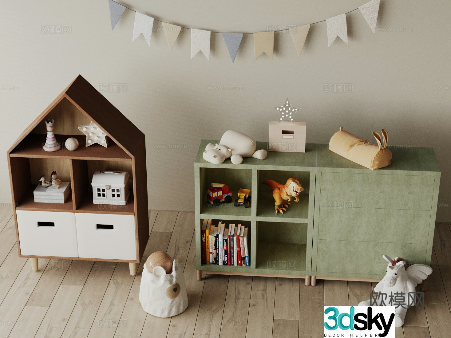 Nordic children’s bookcase short bookcase finished bookcase bookcase combination children’s room study 3D model