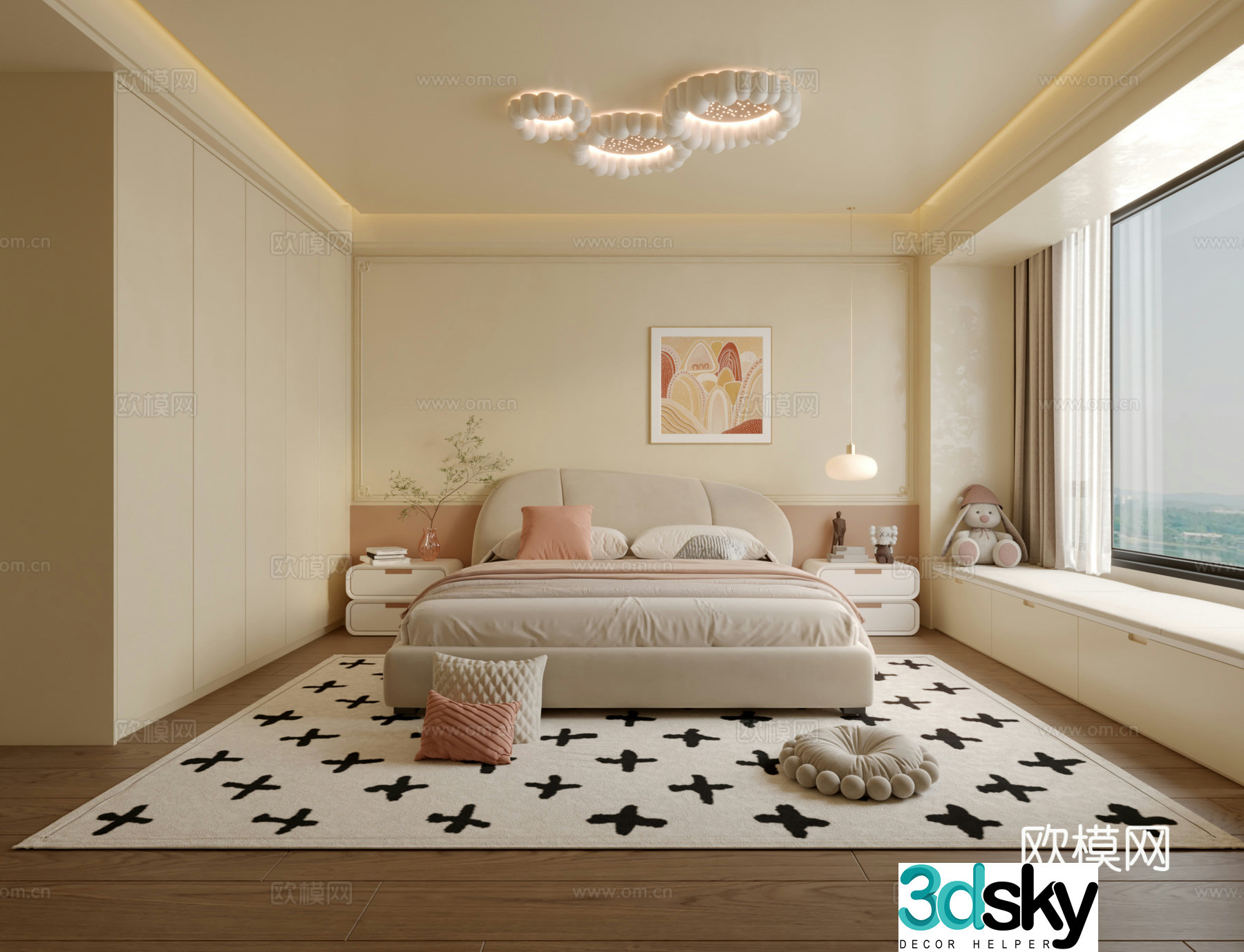 French creamy bedroom 3d model