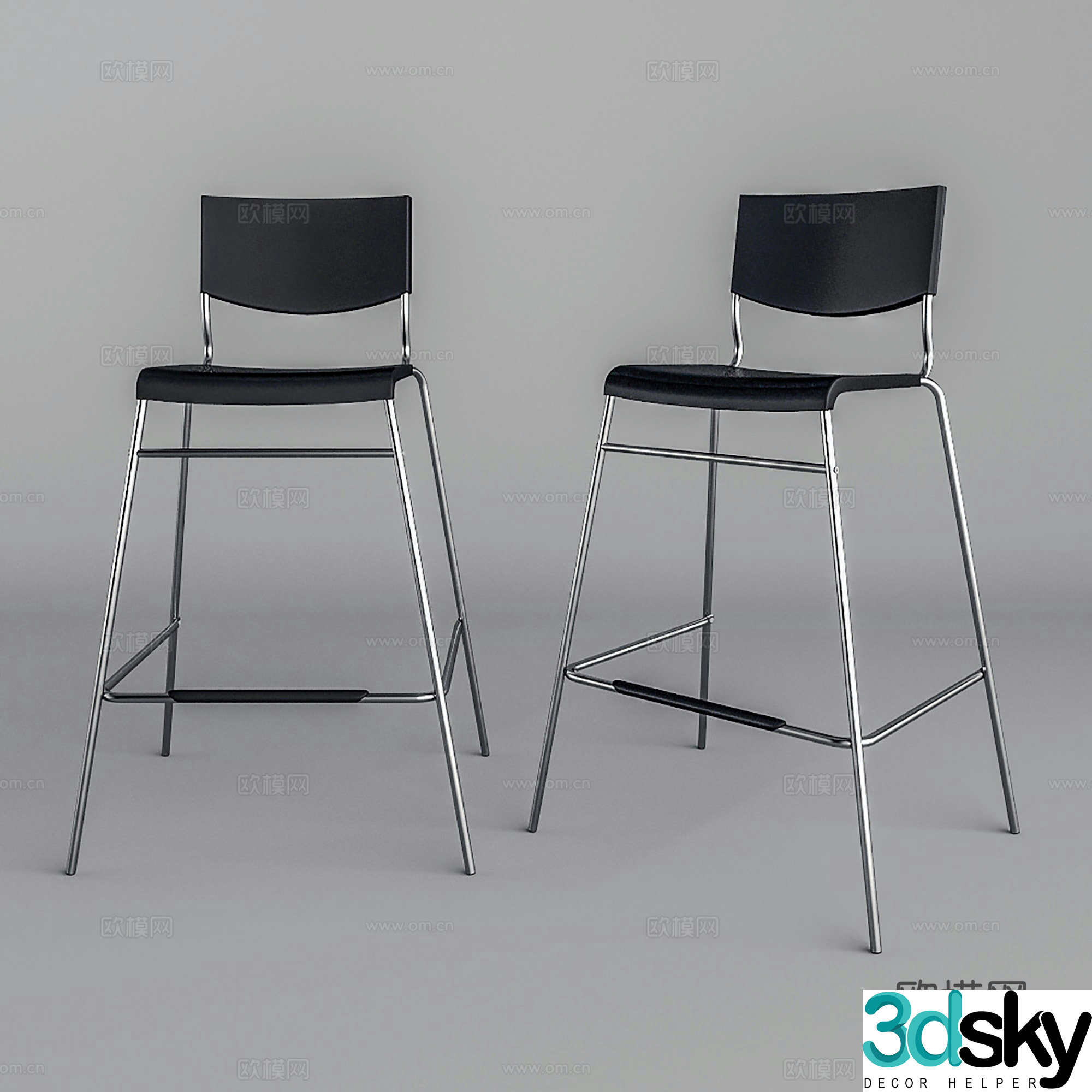 Modern bar chair Wrought iron bar chair Cafe restaurant bar chair 3d model