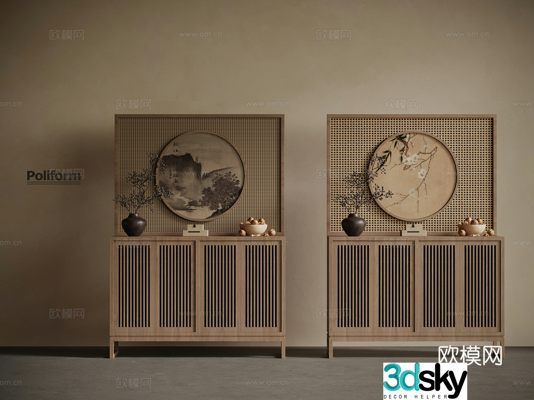 New Chinese style entrance cabinet 3D model