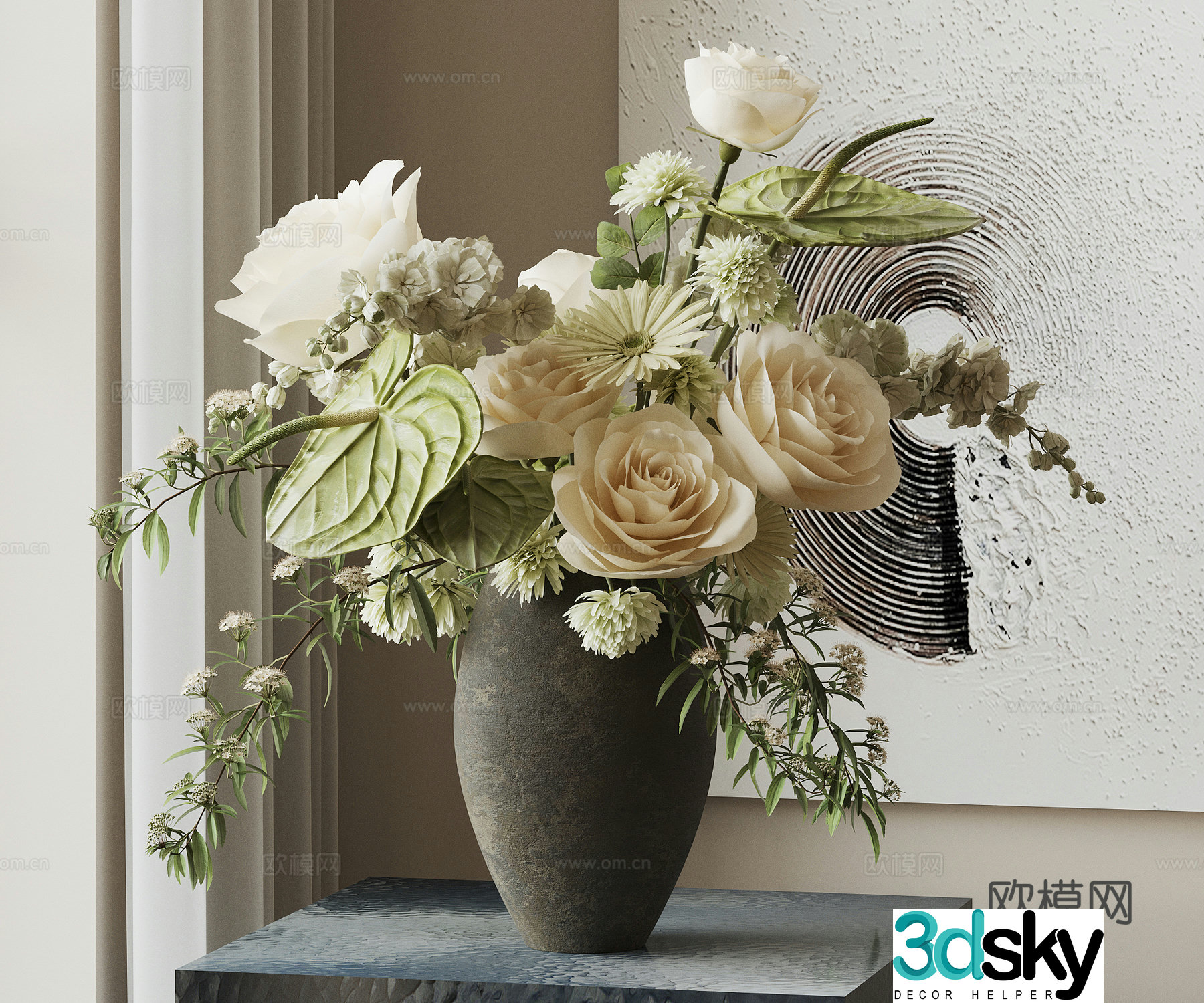 Modern flower ornaments vase flower art flowers decorative painting flower art 3d model