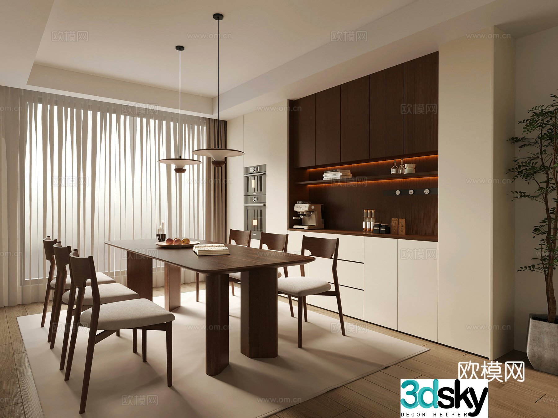 10 modern medieval restaurant wine cabinet dining table and chair 3D model