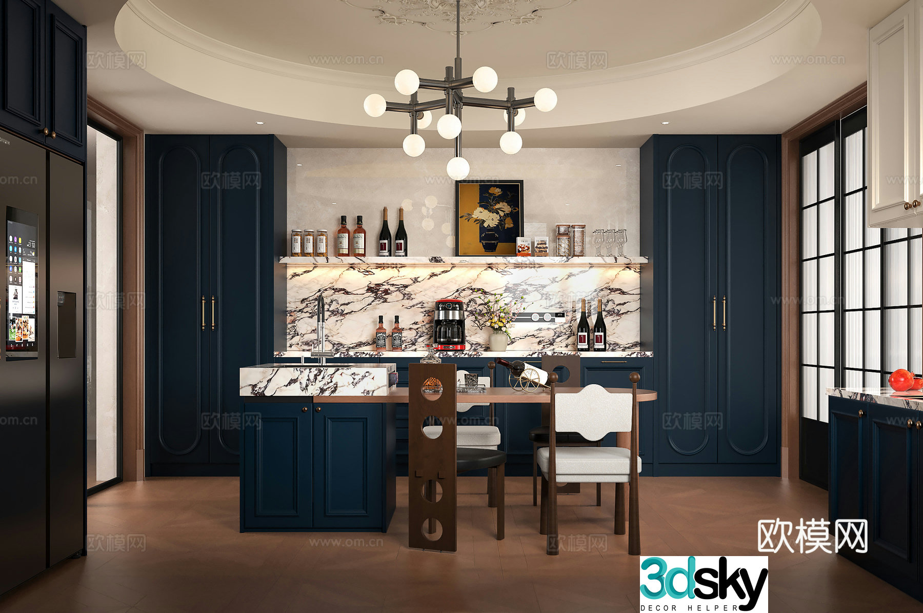 French retro western kitchen kitchen medieval Nanyang kitchen restaurant French medieval island dining table French complex 3D model