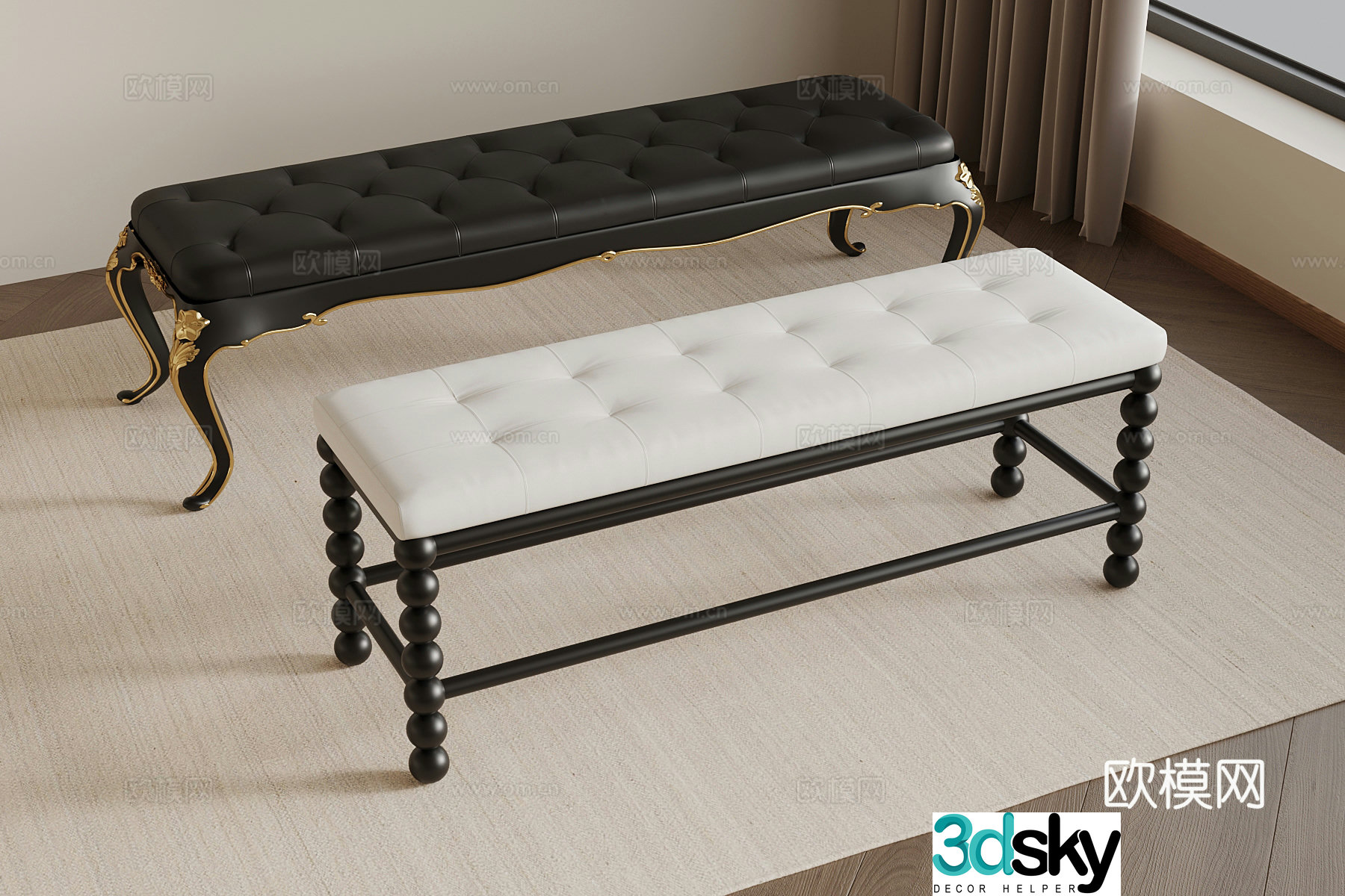 01 French shoe changing bench bench 3D model