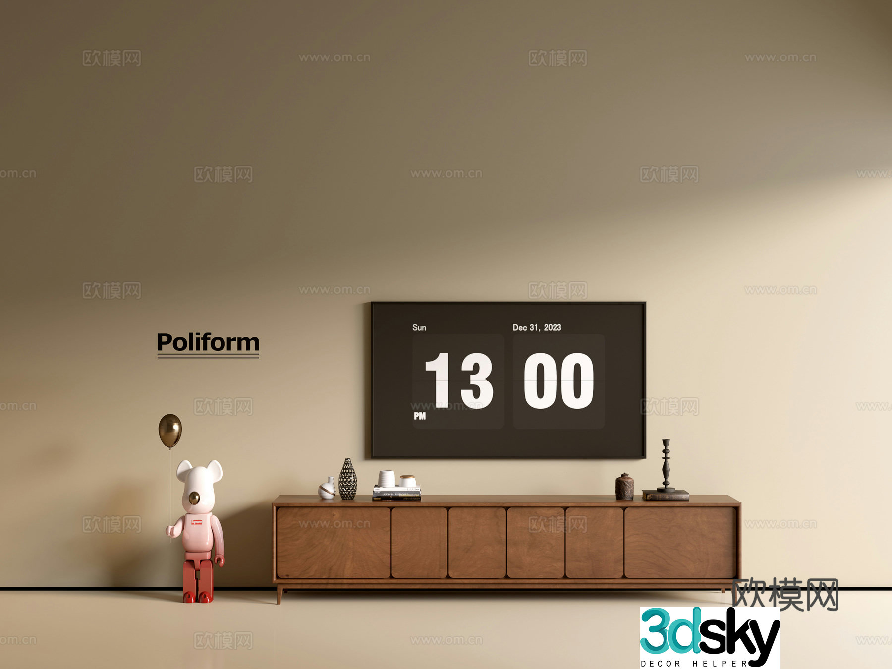 Modern wood grain TV cabinet simple side cabinet chest of drawers low cabinet whole cabinet side cabinet balcony 3D model