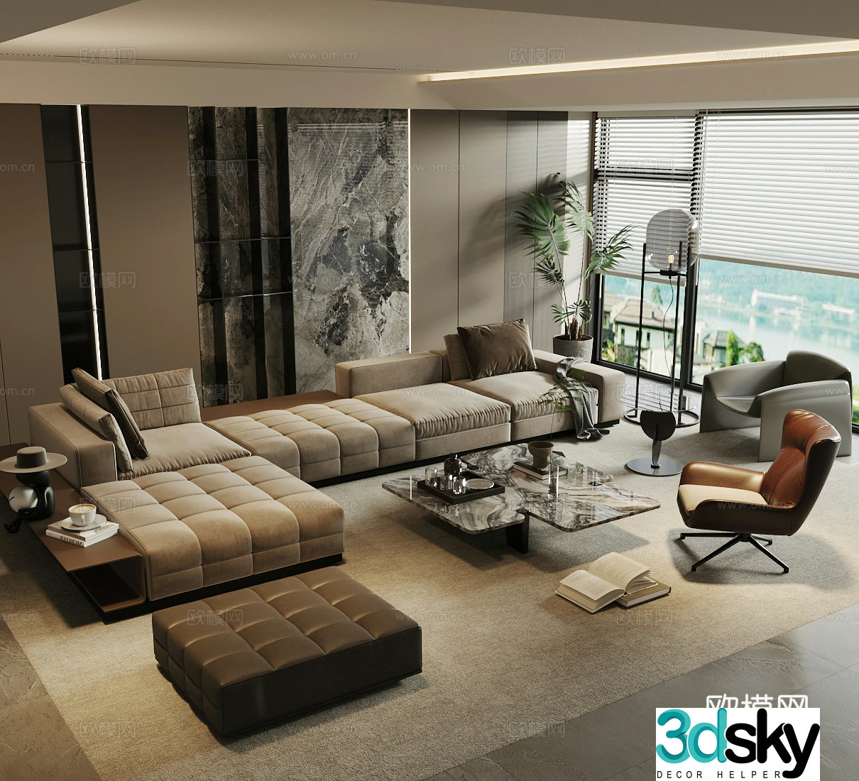 Modern Italian home living room Light luxury Italian living room Sofa coffee table combination High-end gray living room 3D model