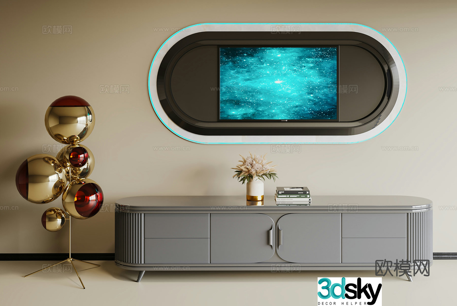 Light luxury style decoration cabinet side cabinet TV cabinet TV floor lamp 3D model