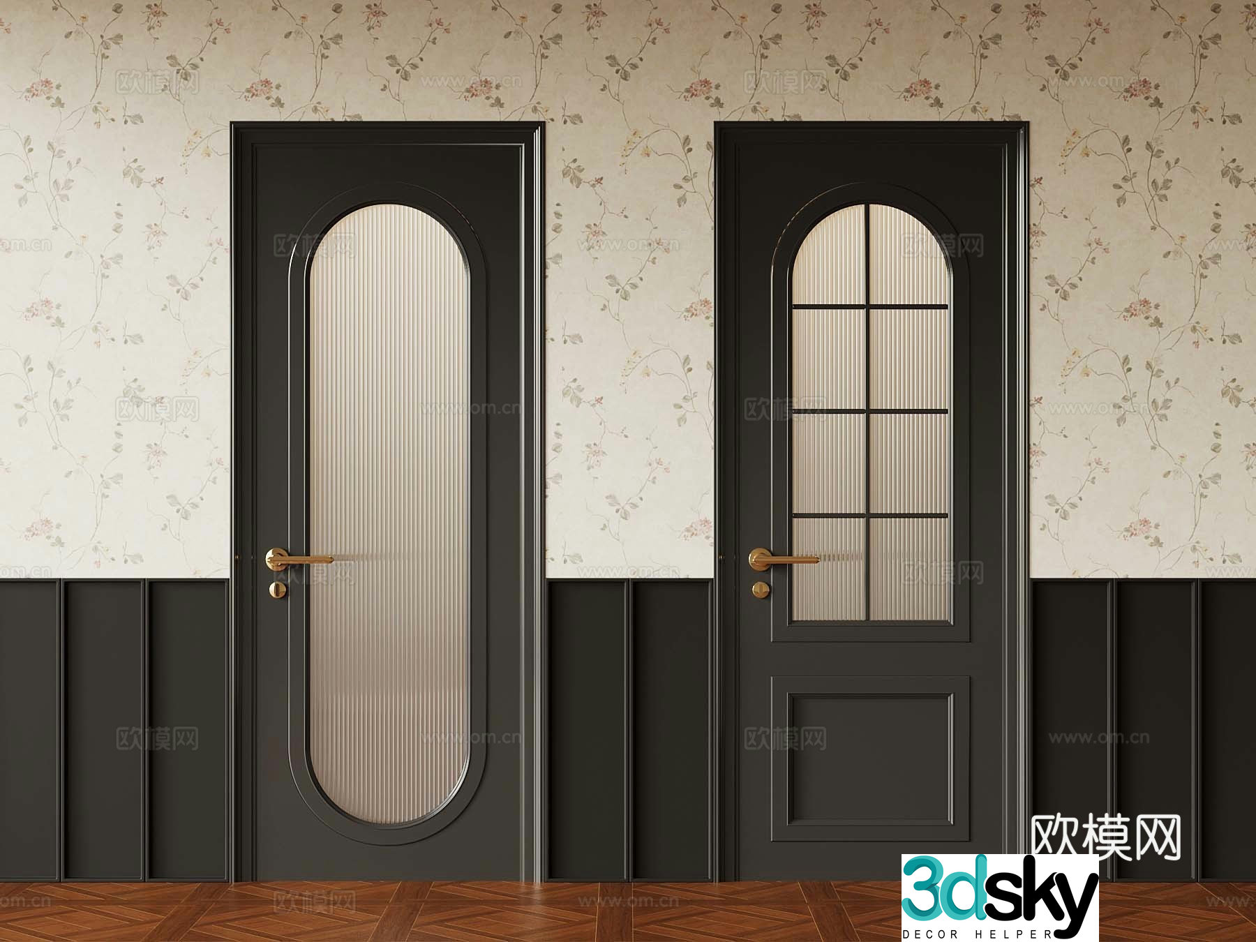 French single-opening door glass single-opening door 3D model