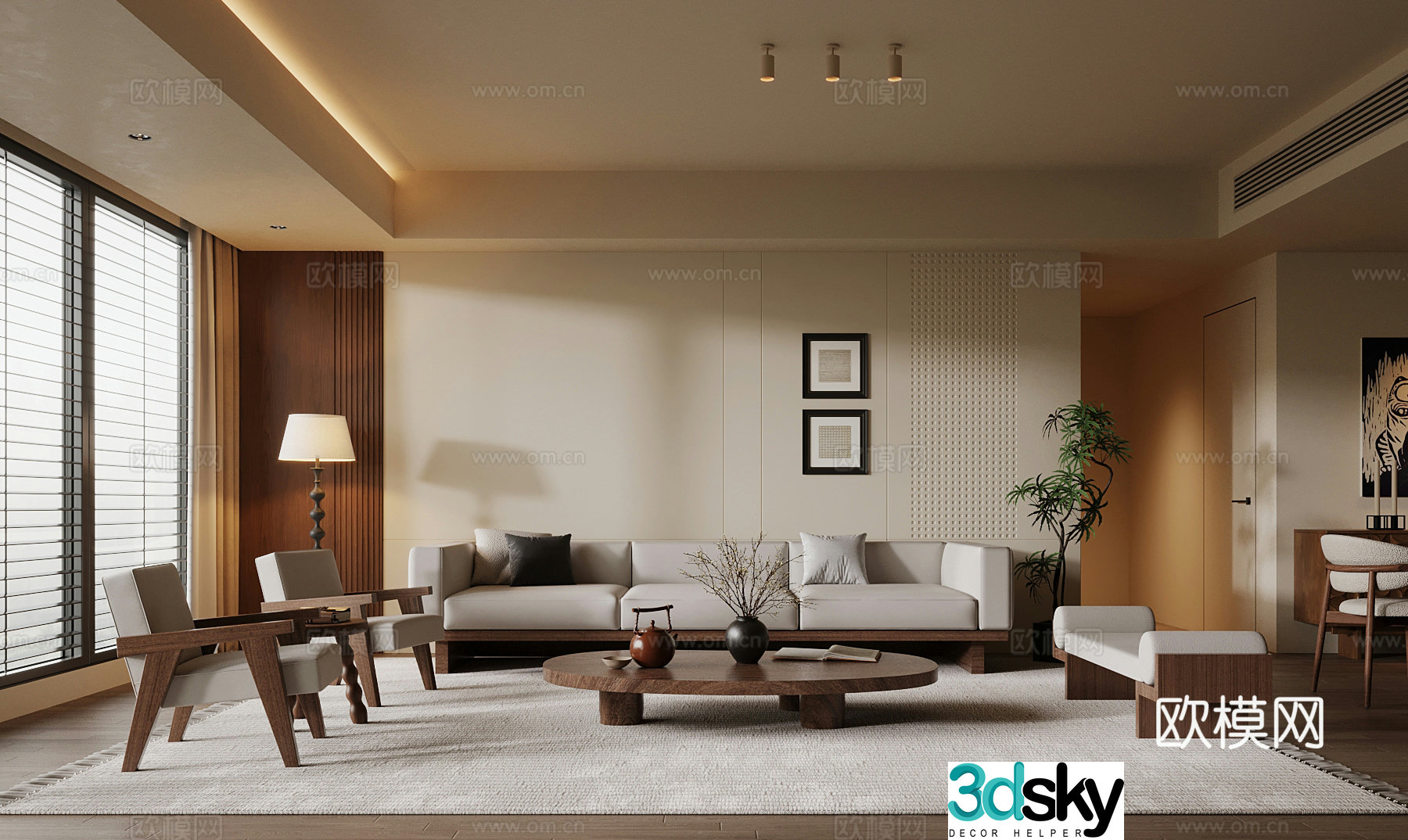 Middle-aged living room sofa coffee table combination 3D model