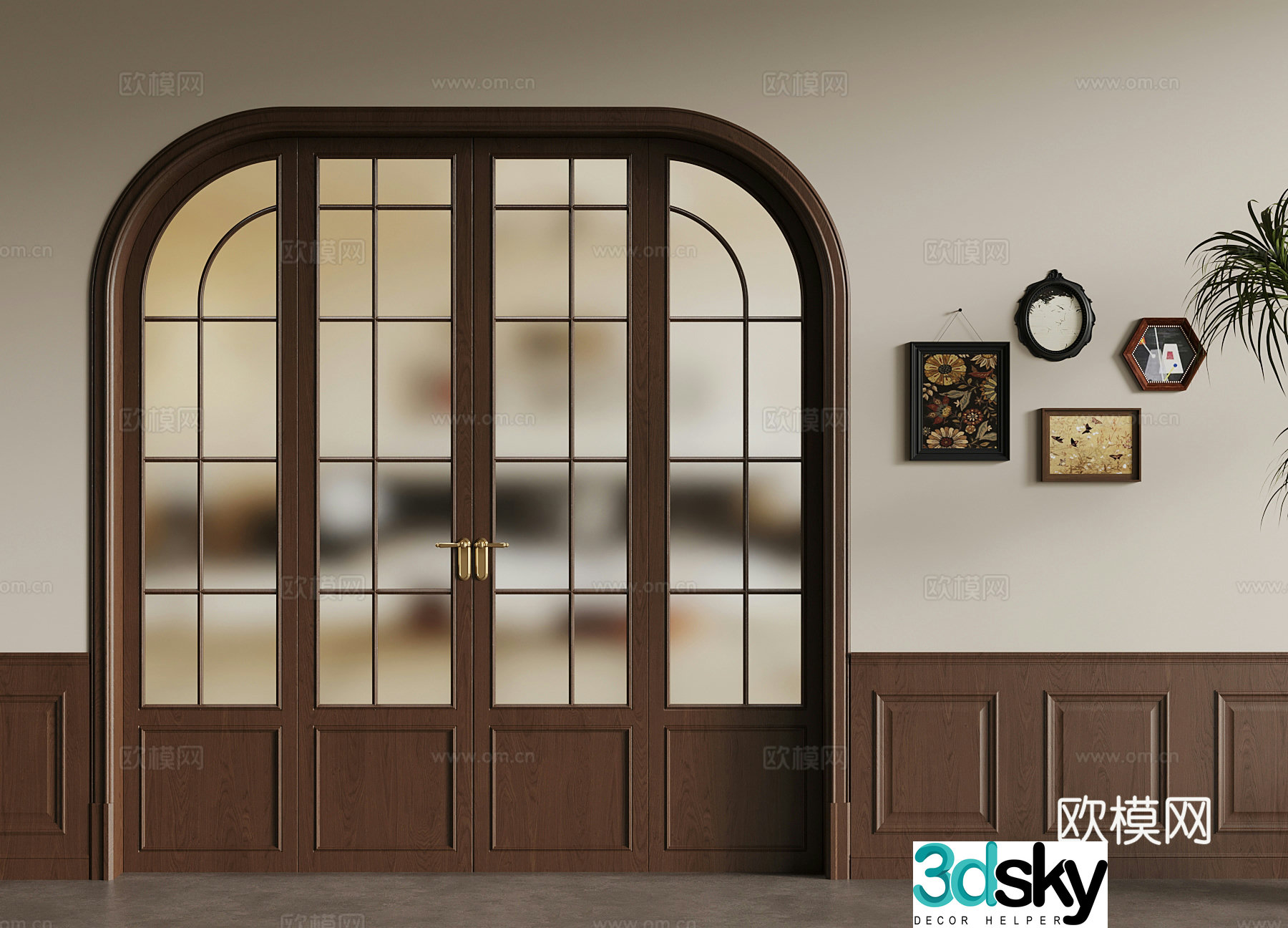 Other doors French medieval entrance door Double-open door Decorative painting 3D model