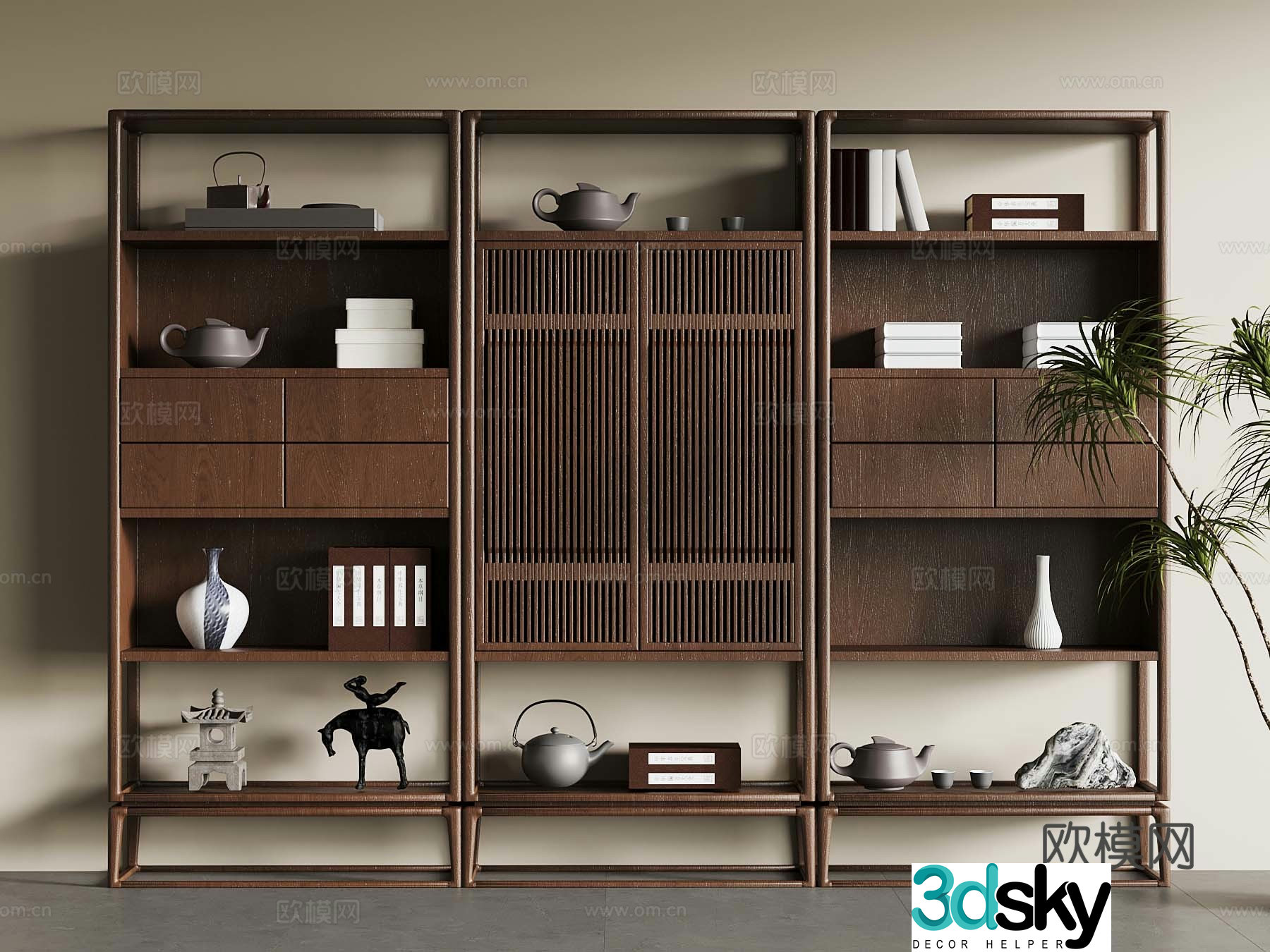New Chinese style ancient shelf bookcase tea cabinet decorative cabinet 3D model