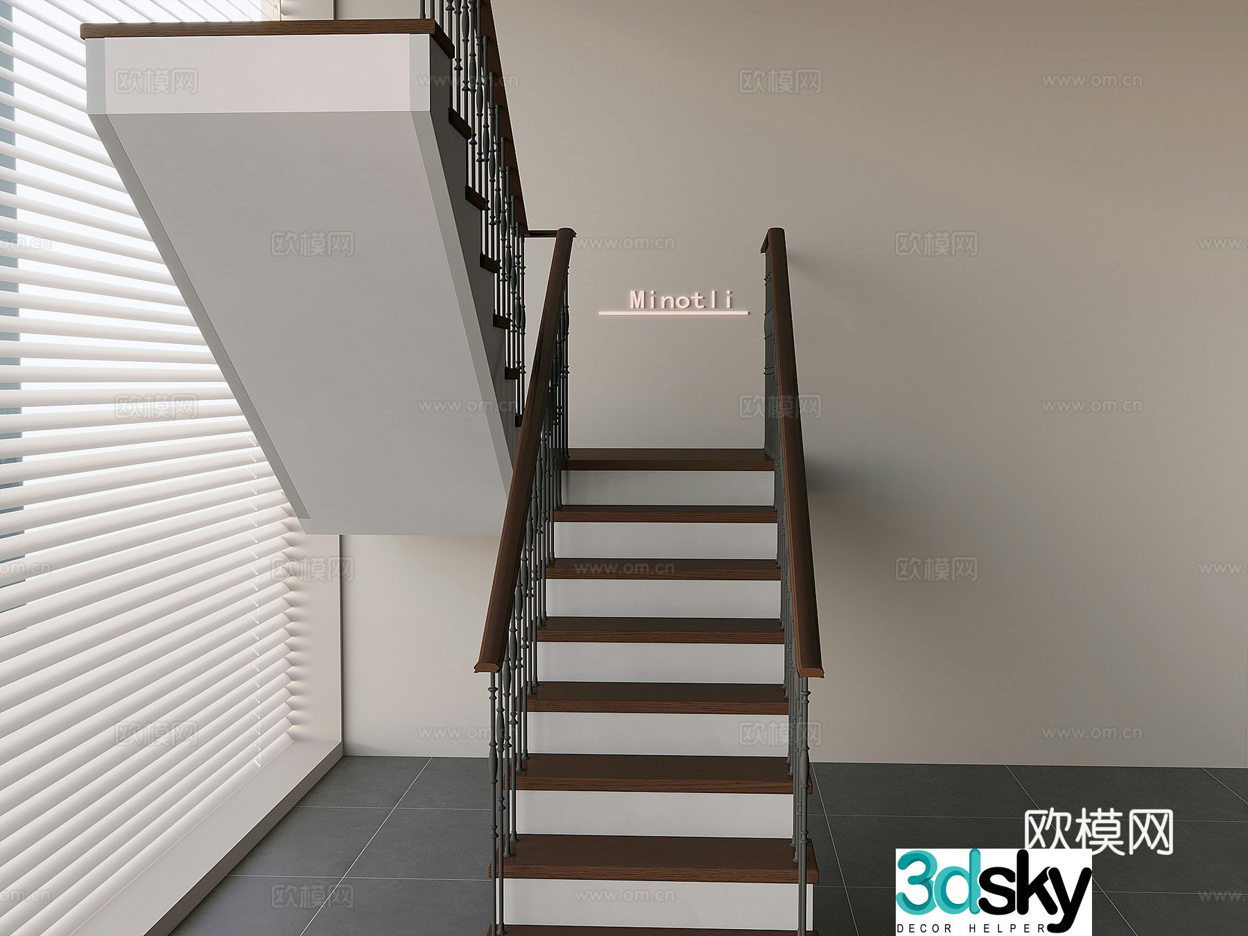 Stairs Glass Railing Stairs 3D Model