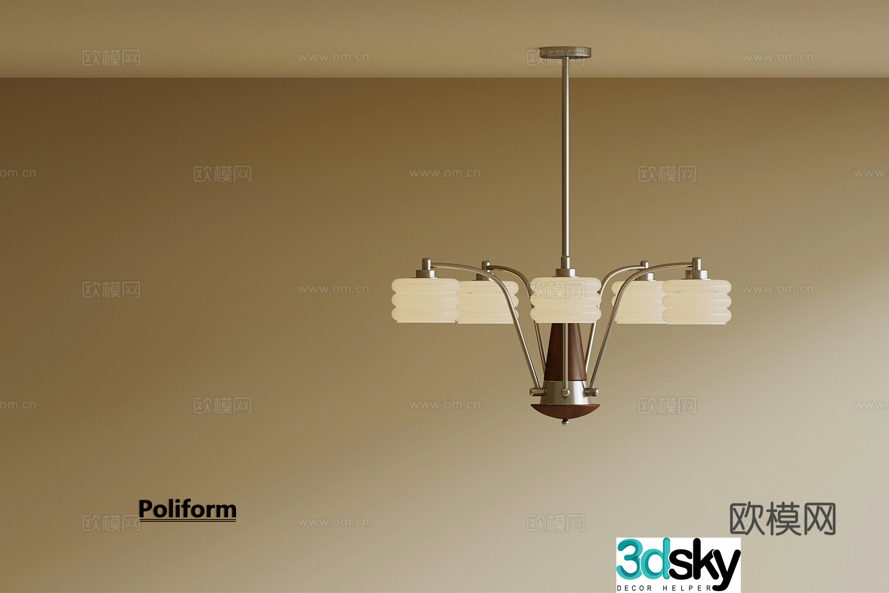 Medium style multi-head chandelier 3d model