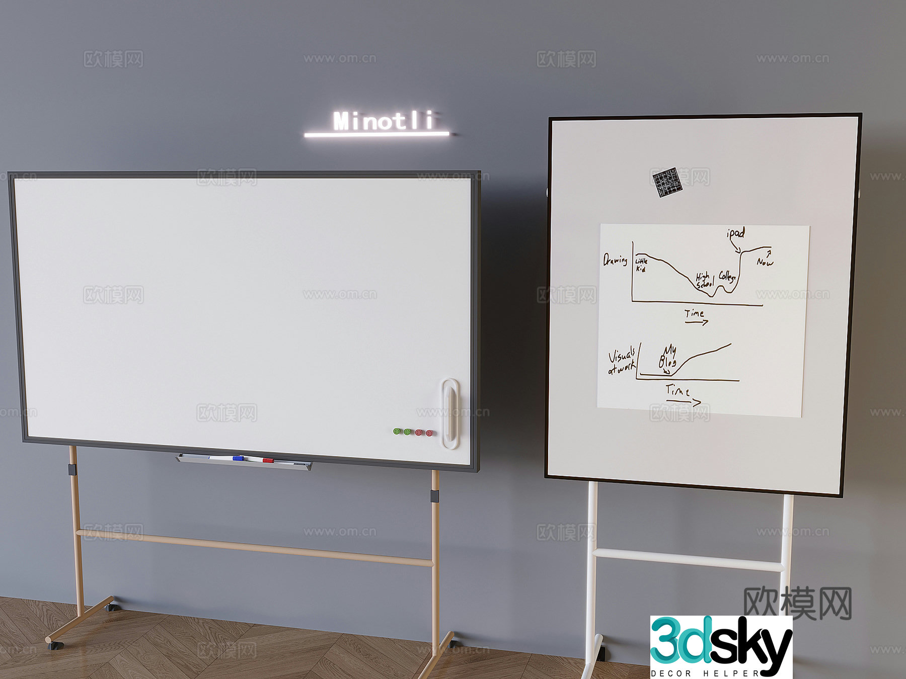 Office whiteboard message board Display board Mobile whiteboard Magnetic writing board sticky notes Conference whiteboard 3D model
